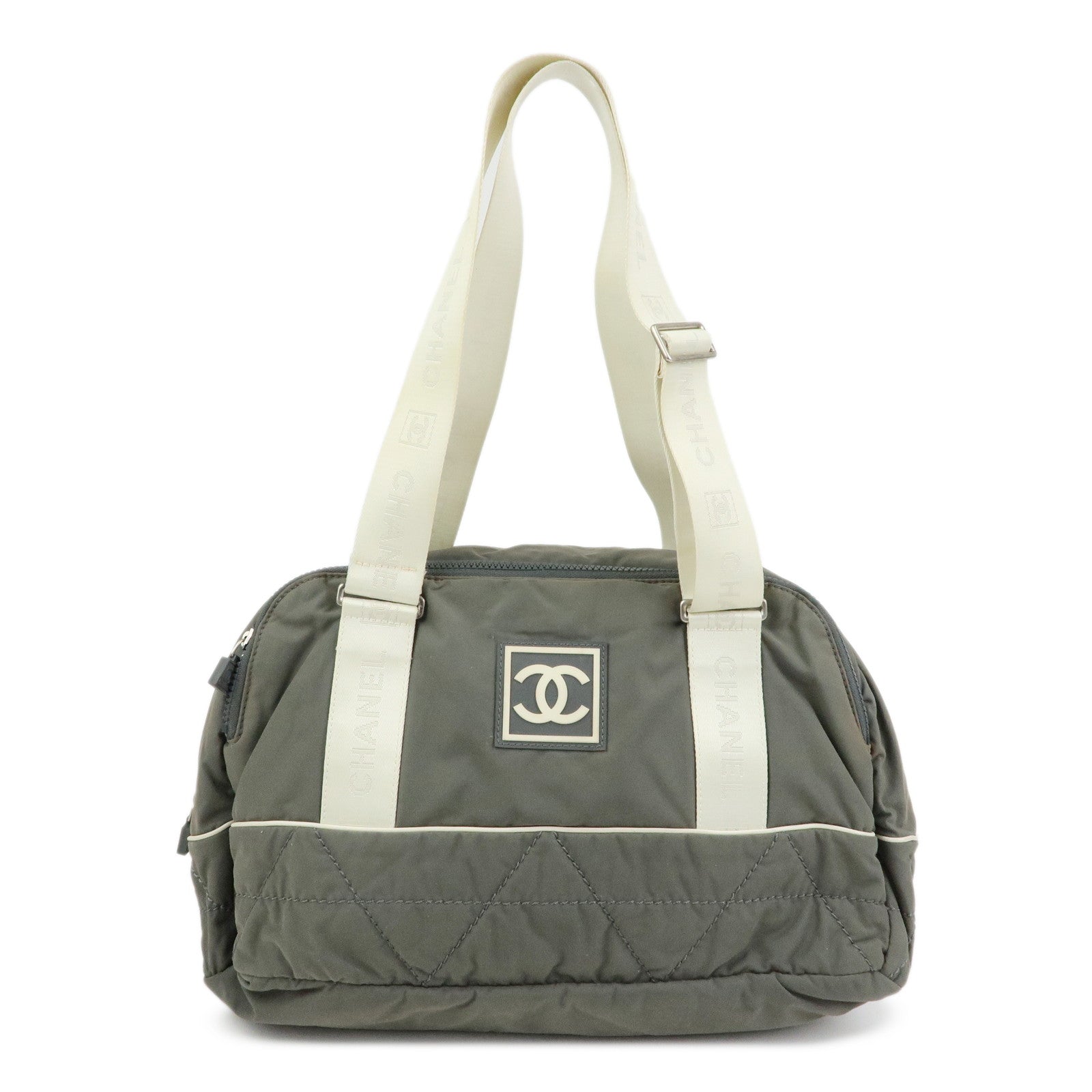CHANEL Sports Line COCO Mark Nylon Boston Hand Shoulder Bag Gray