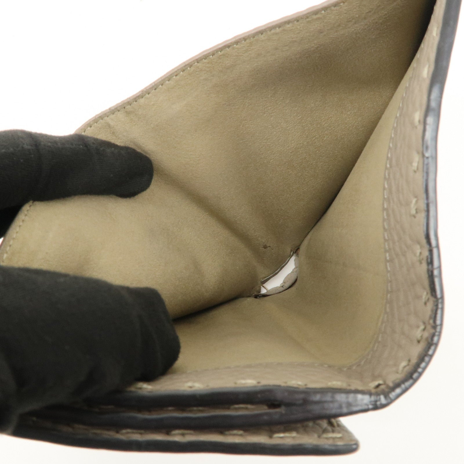 FENDI Logo Leather Compact Wallet Greige