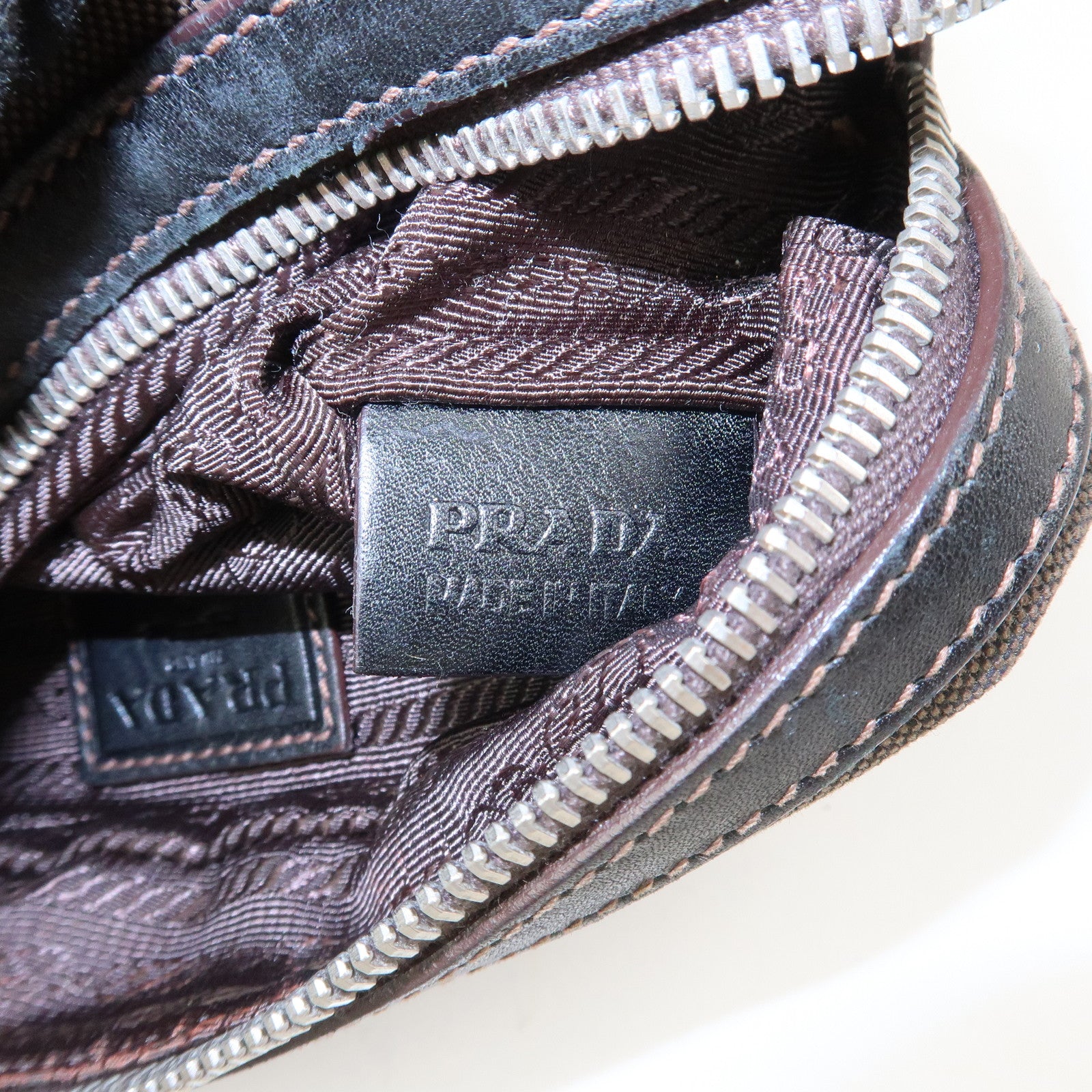 PRADA Logo Jacquard Pouch Cosmetic Pouch Makeup Bag Brown