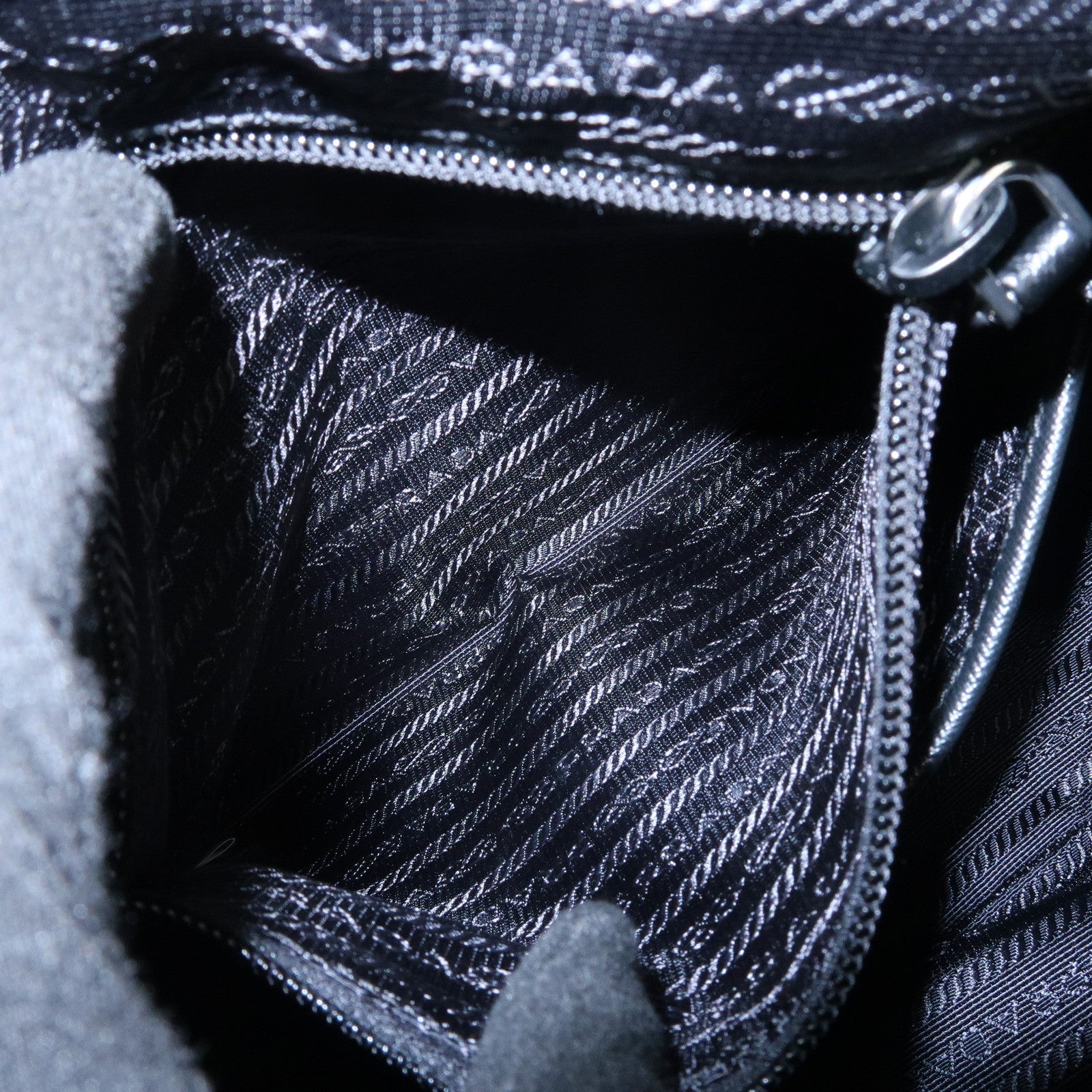 PRADA Triangle Logo Nylon Saffiano Leather Shoulder Bag Black