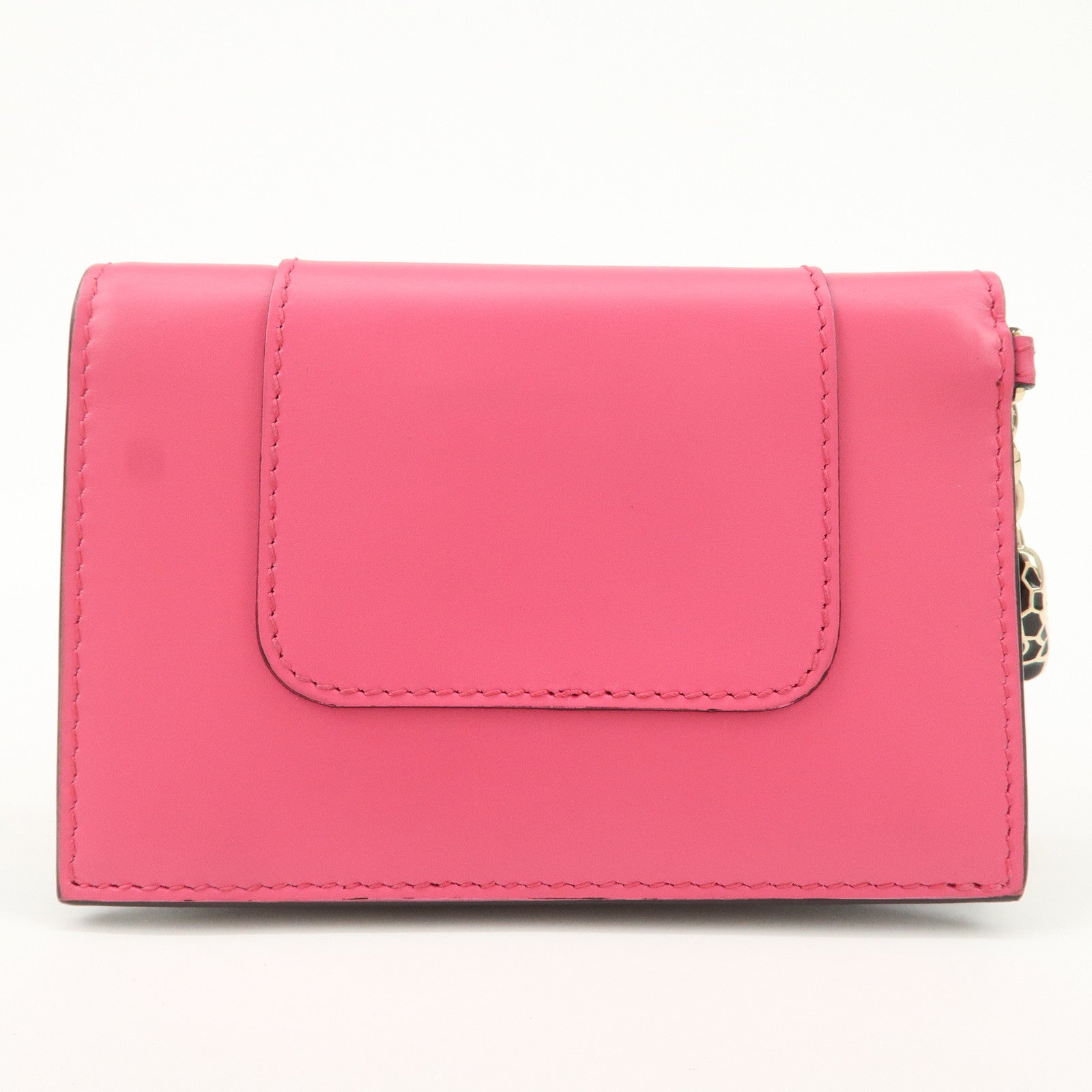 BVLGARI Serpenti Leather Card Case Card Holder Pink