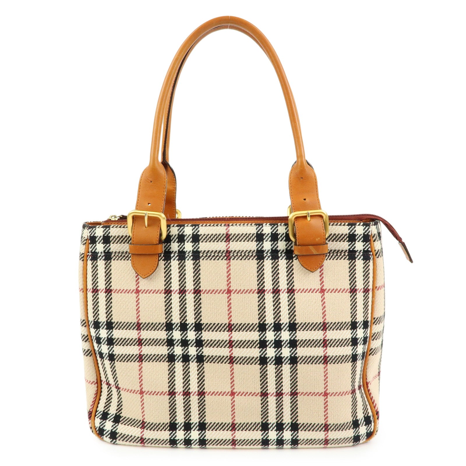 BURBERRY Nova Plaid Canvas Leather Tote Bag Hand Bag Beige Camel