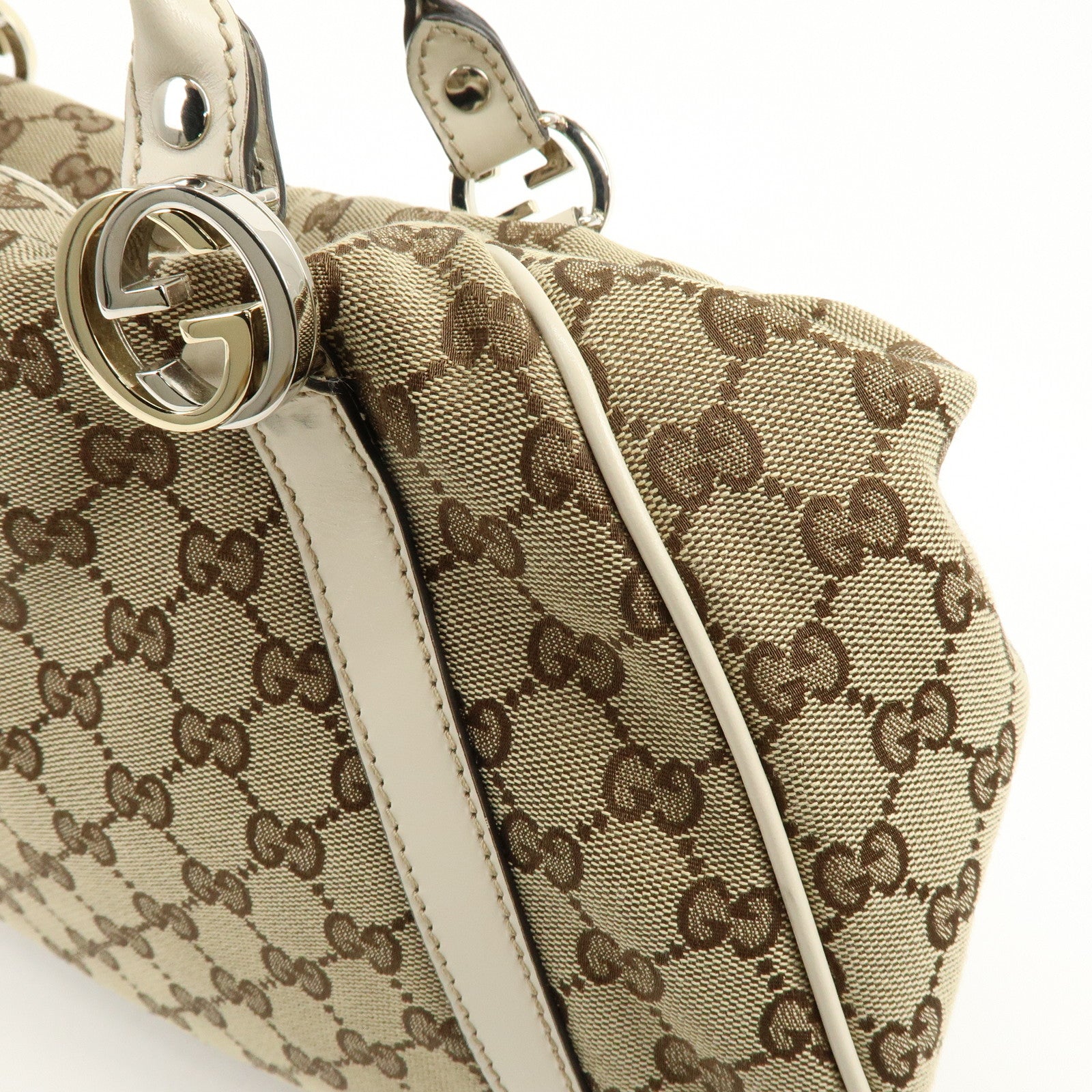 GUCCI Interlocking G GG Twins Canvas Leather Tote Bag Beige 232963