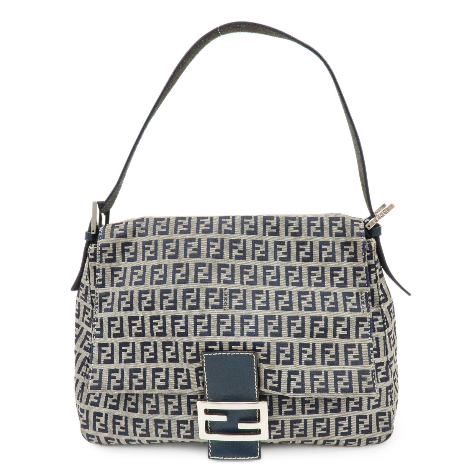 FENDI Mamma Baguette Zucchino Canvas Leather Shoulder Bag 26325
