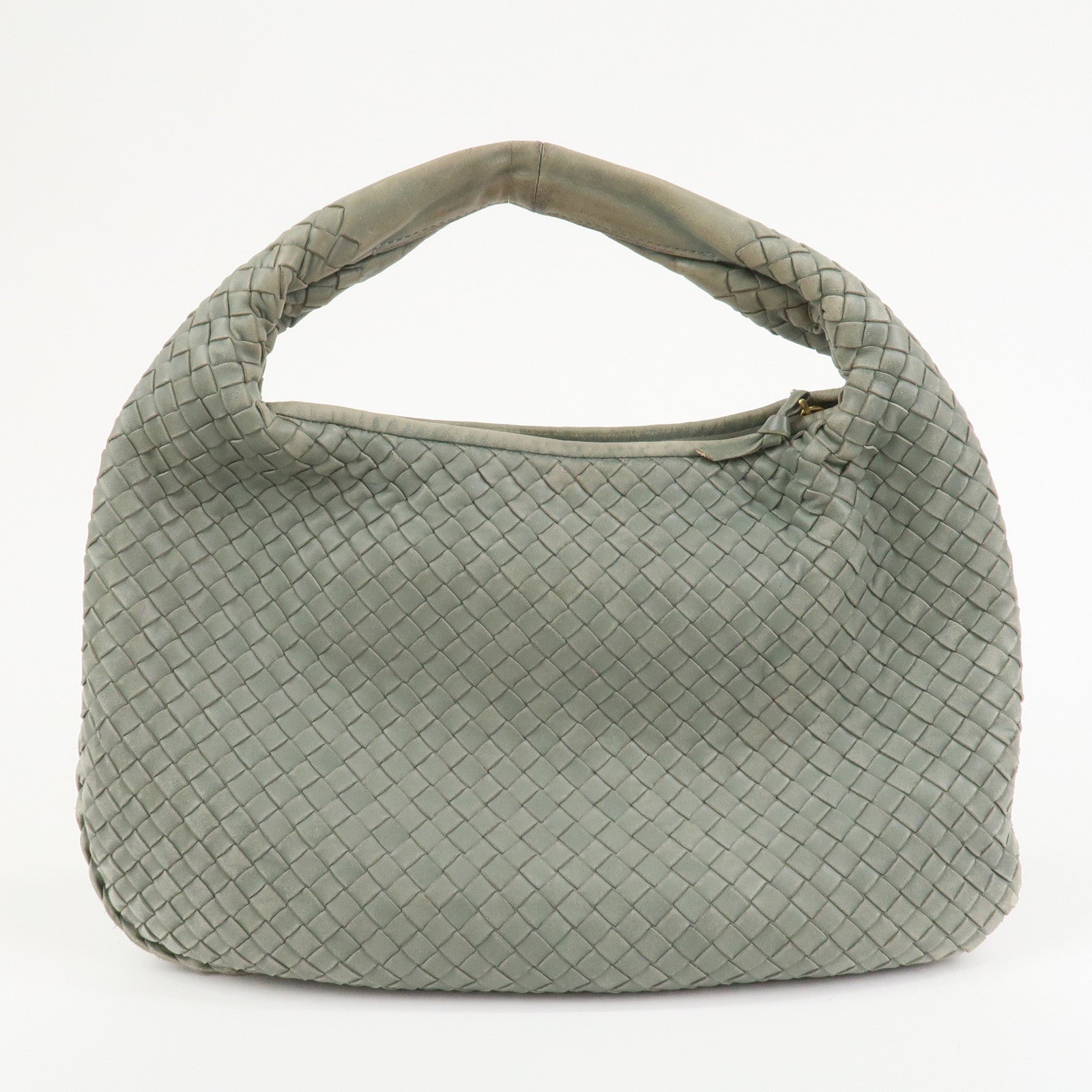 BOTTEGA VENETA  Hobo Intrecciato Leather Shoulder Bag Hand Bag Grey