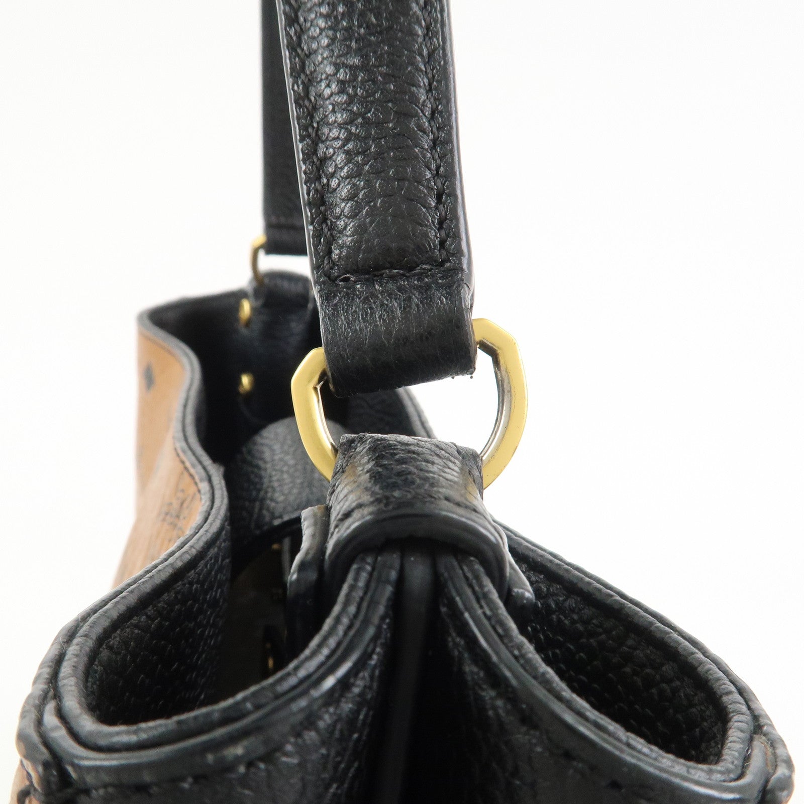 MCM Leather 2Way Bag Hand Bag Shoulder Bag Camel Black