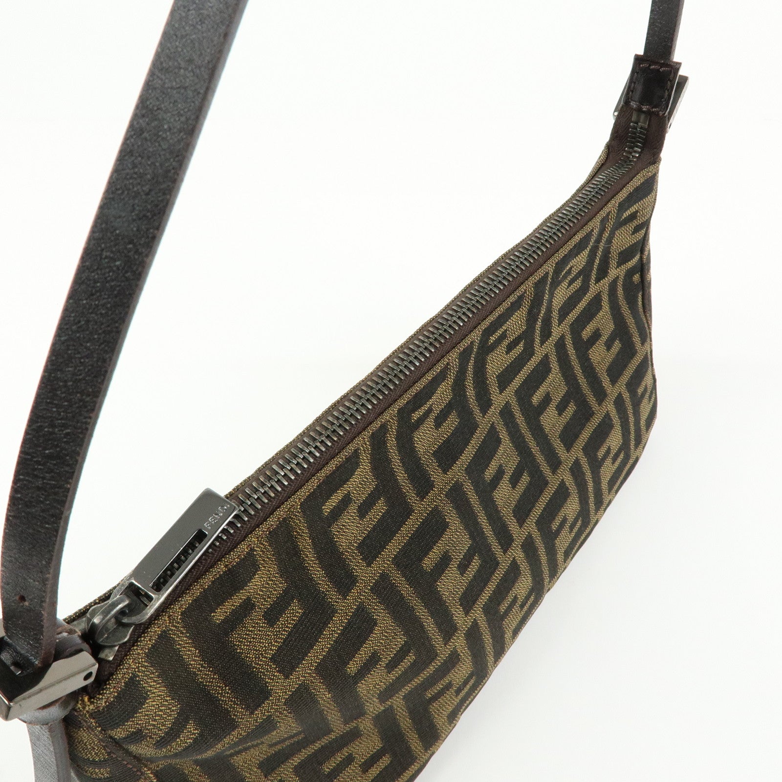 FENDI Zucca Canvas Leather Hand Bag Shoulder Bag Brown 8BR156