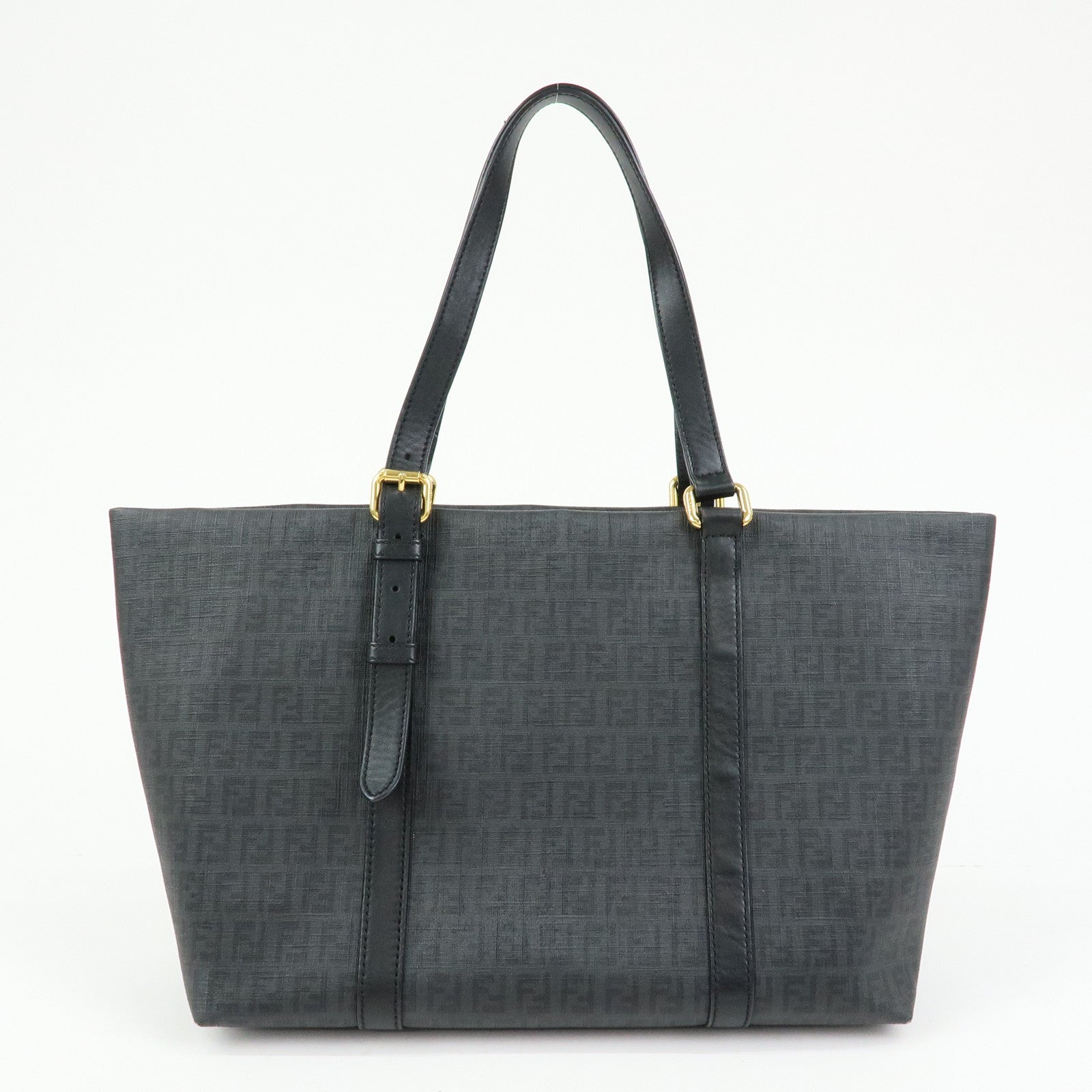 FENDI Zucchino PVC Leather Tote Bag Hand Bag Black 8BH215