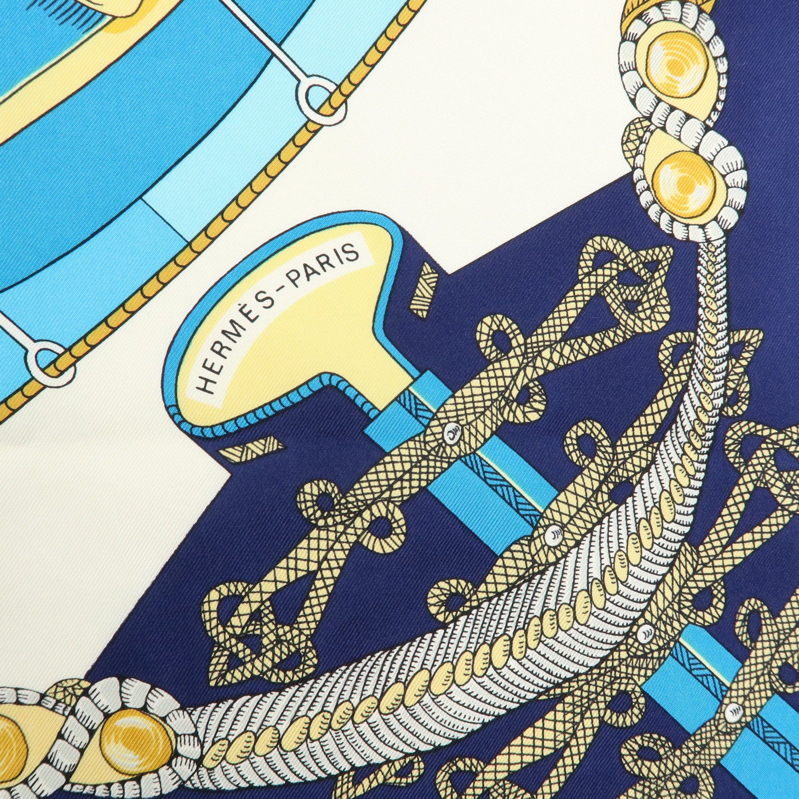 HERMES Carre 90 Silk 100% Scarf Circus Blue Gold