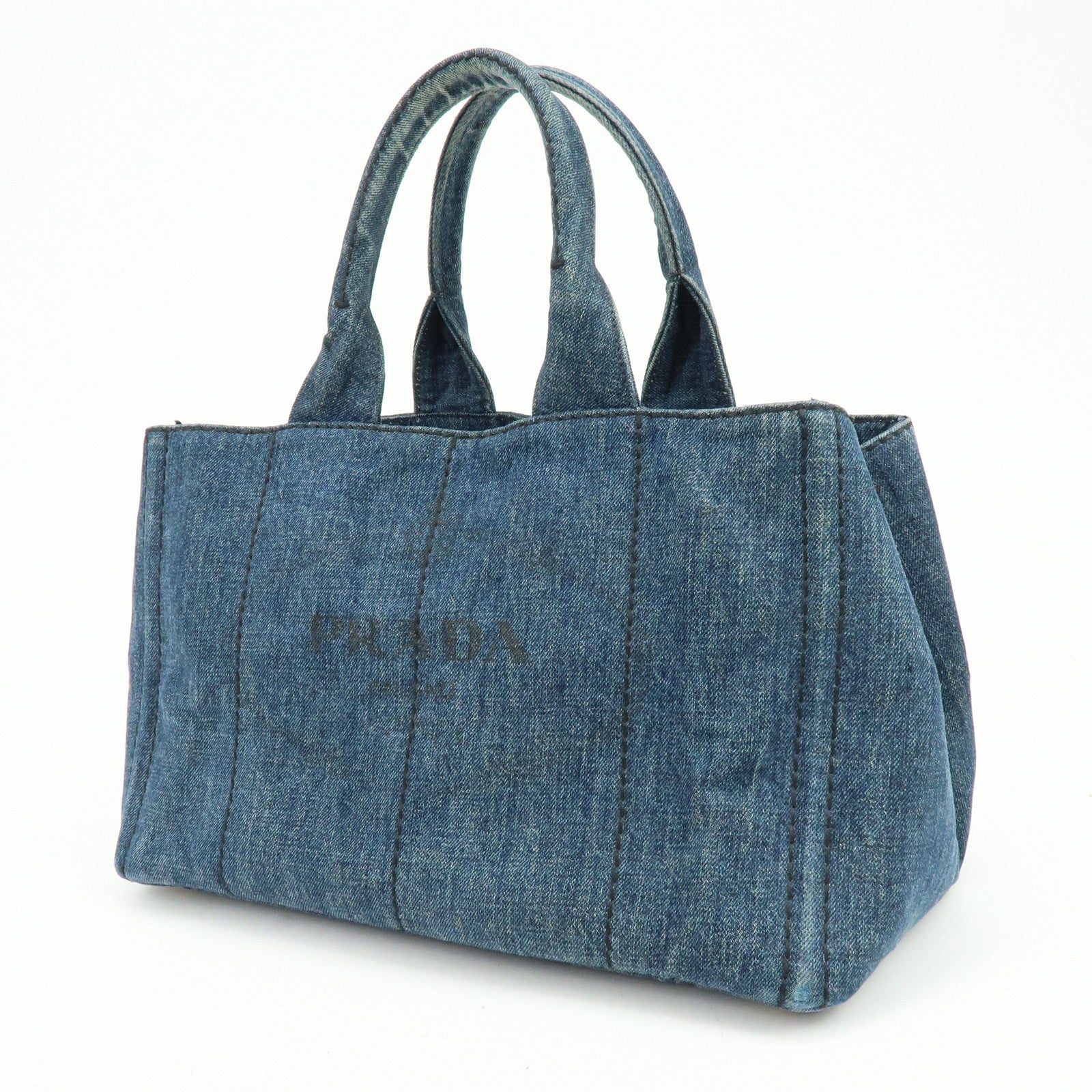 PRADA Triangle Logo Canapa Denim Tote Bag Hand Bag Denim Blue
