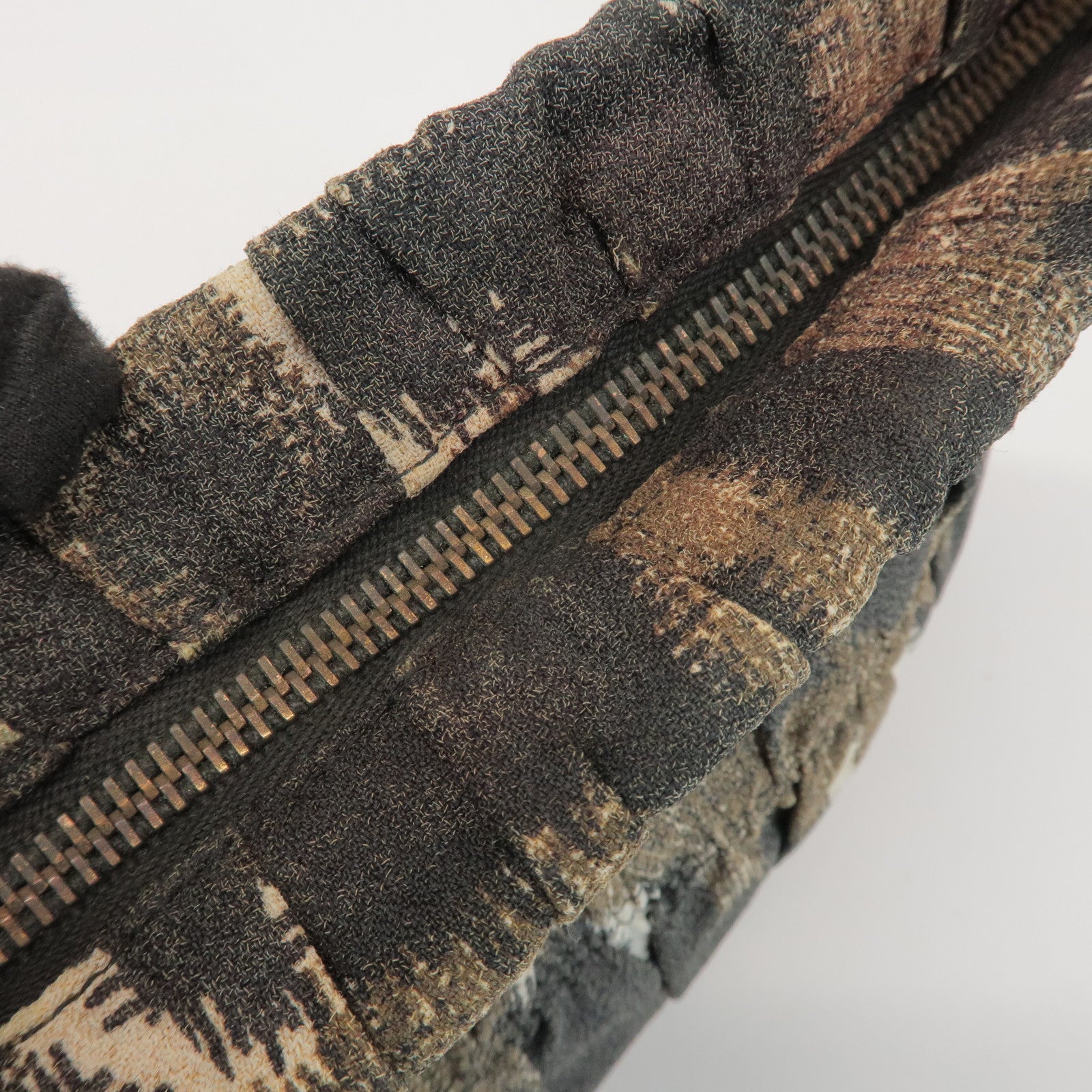 PRADA Logo Canvas Camouflage Gathered Design Clutch Bag Khaki Black