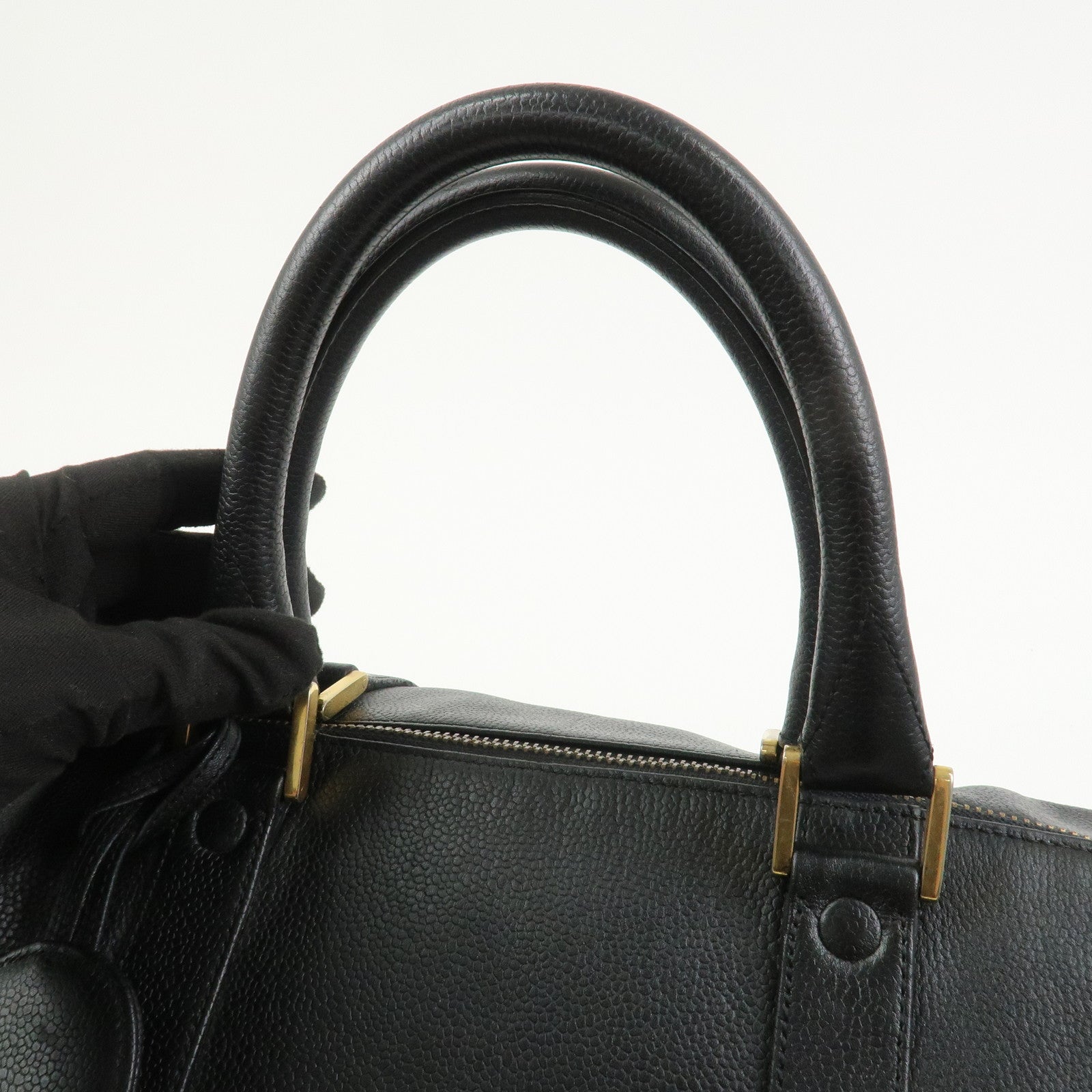 CHANEL COCO Mark Caviar skin Boston Bag Black Gold