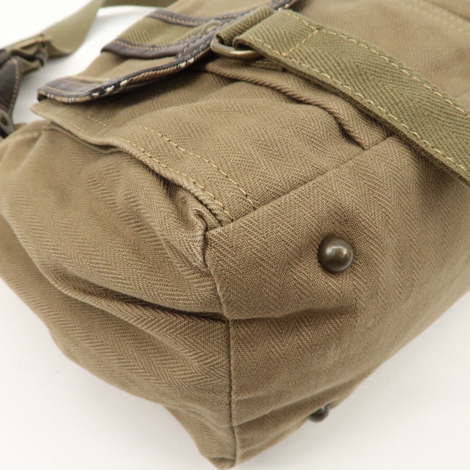 BURBERRY Canvas Leather London Blue Label Shoulder Bag Khaki Brown Used