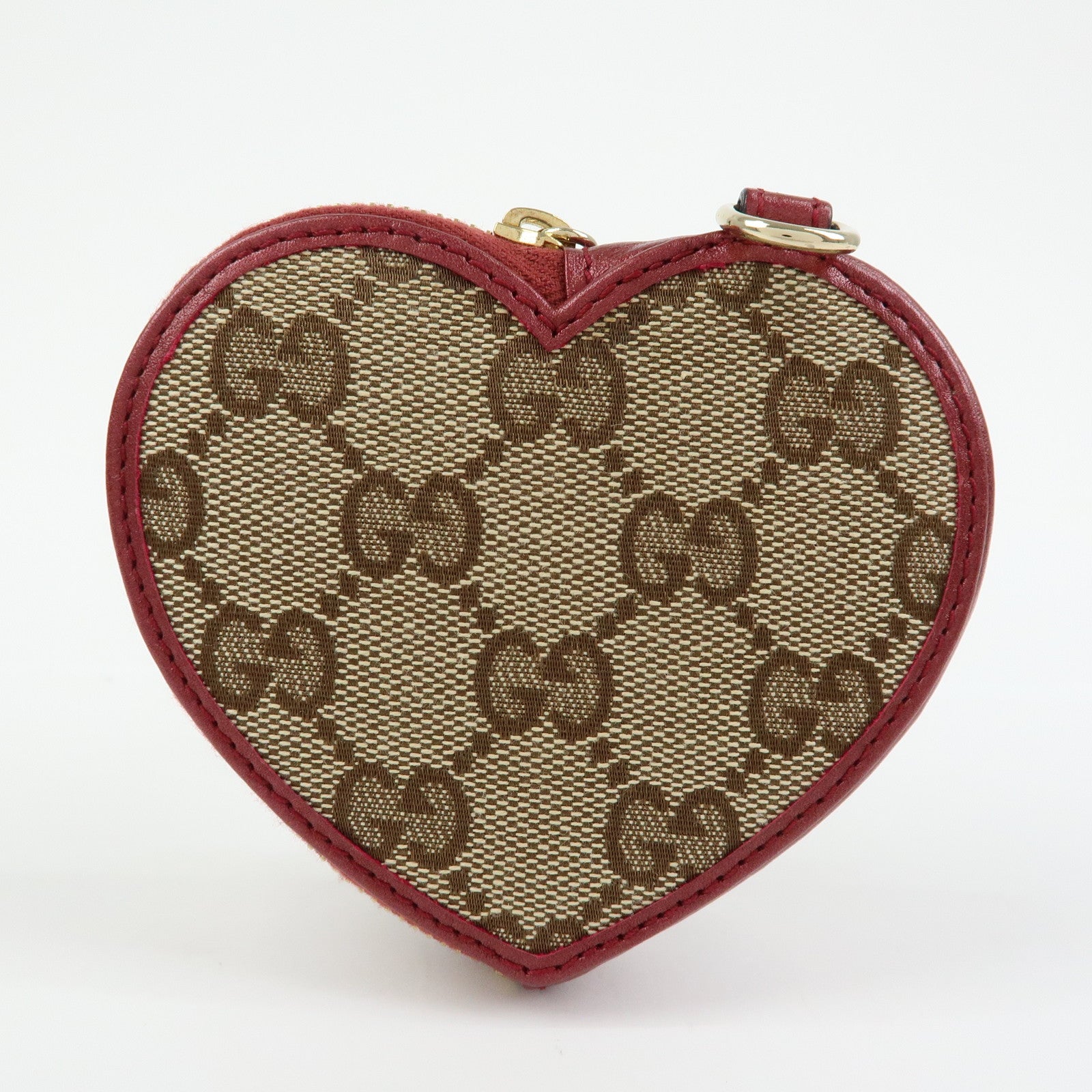 GUCCI Lovely Heart GG Canvas Leather Coin Case Beige Bordeaux152615