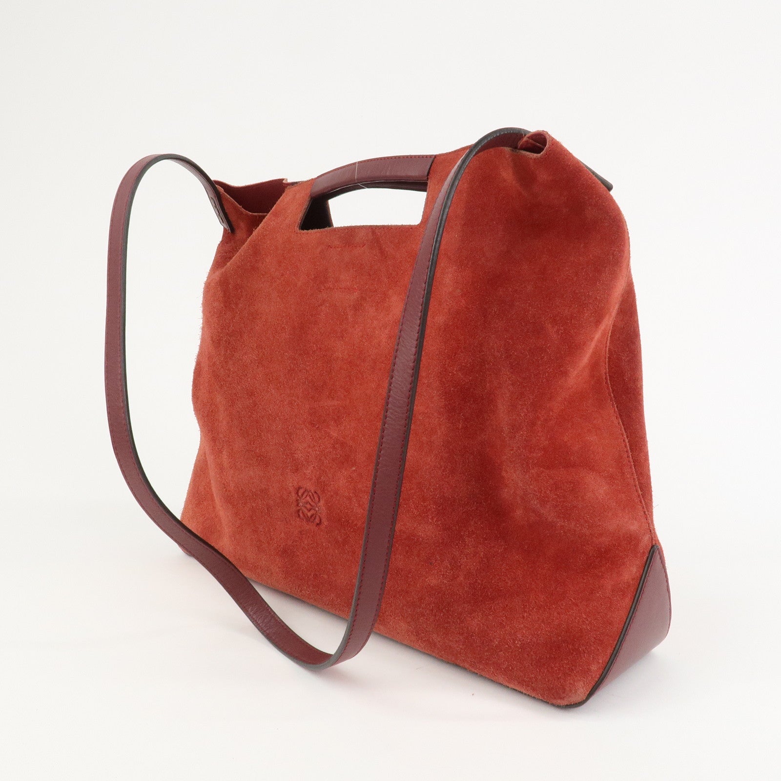 LOEWE Anagram Suede Leather 2Way Bag Shoulder Hand Bag Red 061307