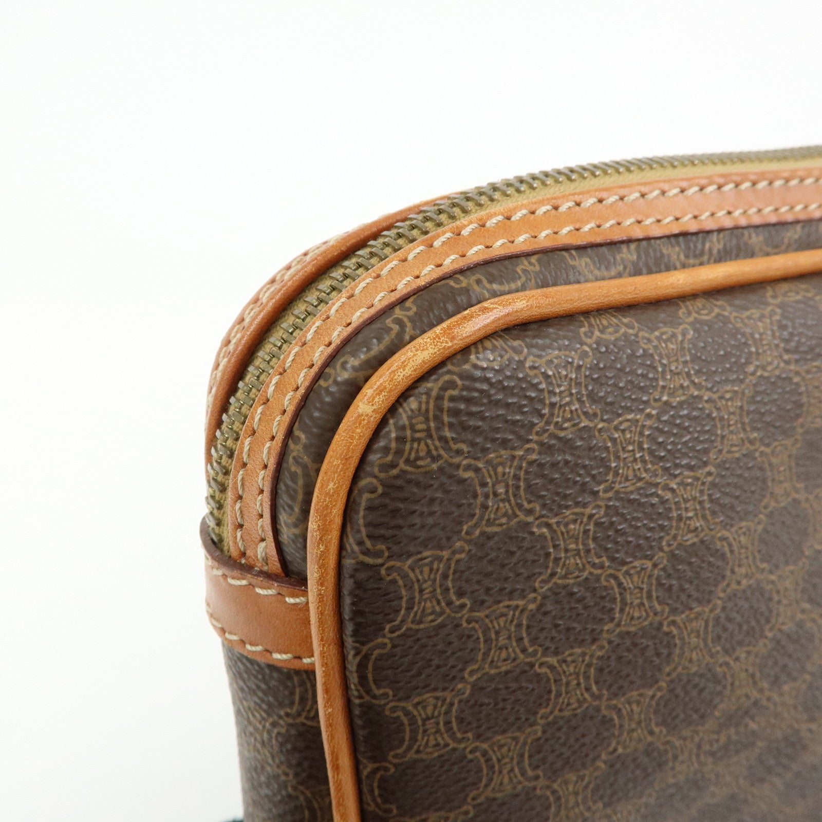 CELINE Macadam PVC Coated Canvas Leather Clutch Bag Pouch Brown