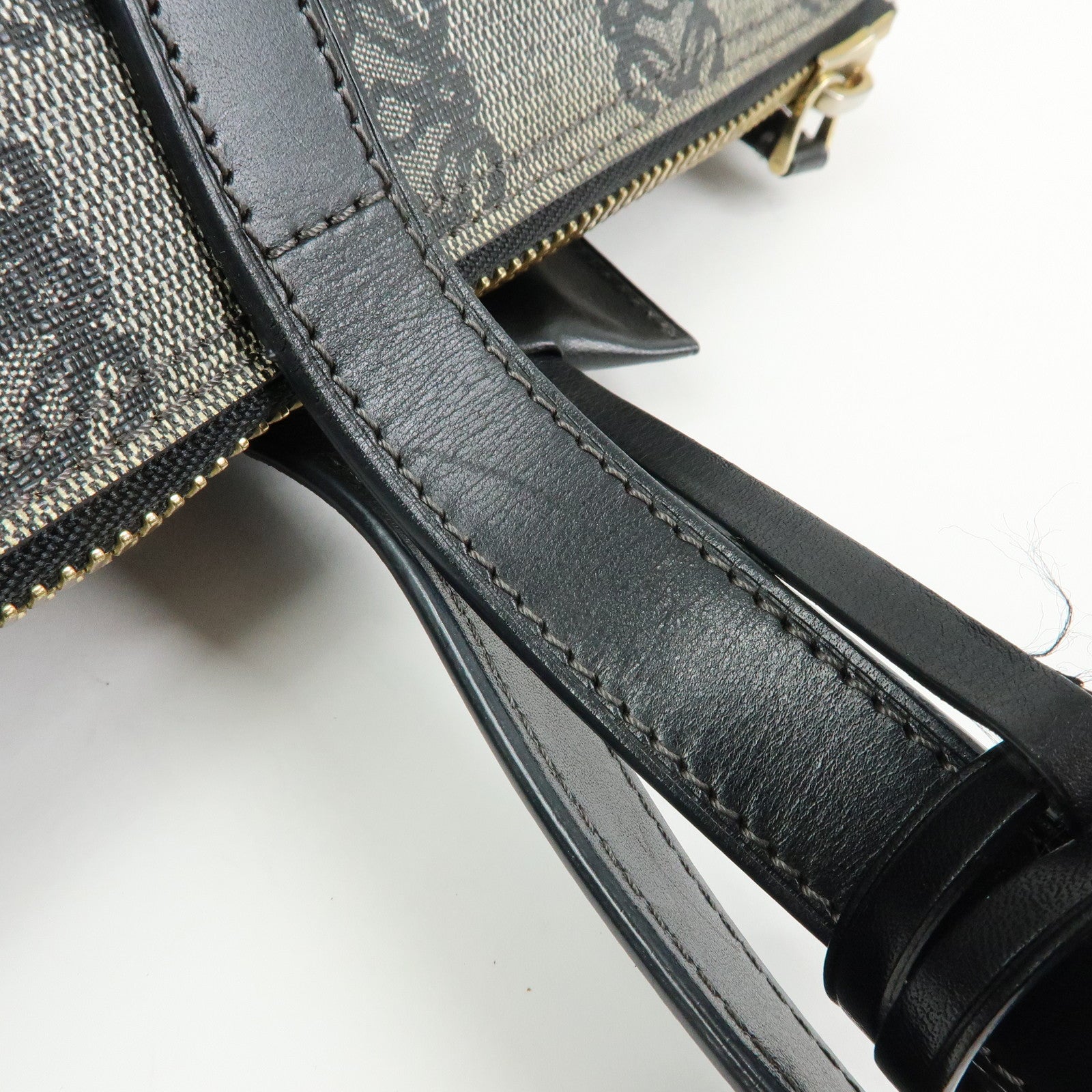 LOEWE Anagram PVC Canvas Leather Tote Bag Hand Bag Black