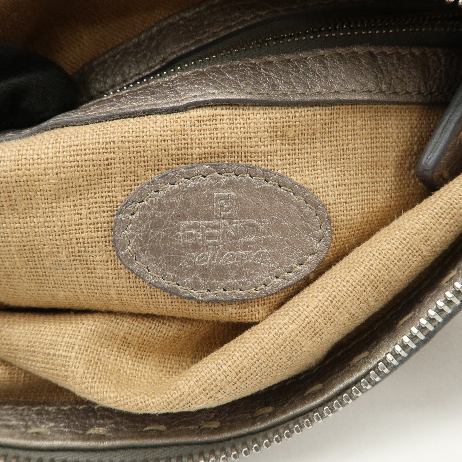 FENDI Selleria Leather Shoulder Bag Crossbody Bag Gray 8BT092