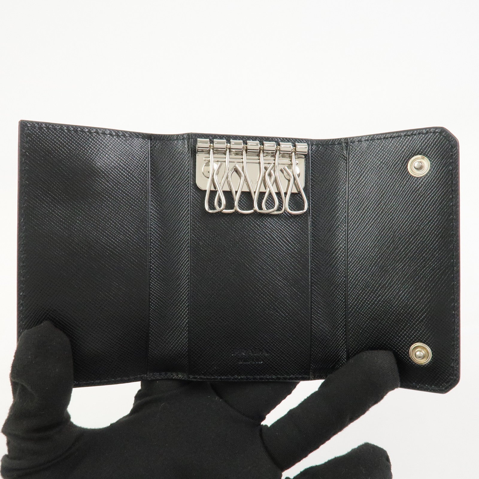 PRADA Logo Saffiano Leather 6 Rings Key Case Black NERO 2M0025