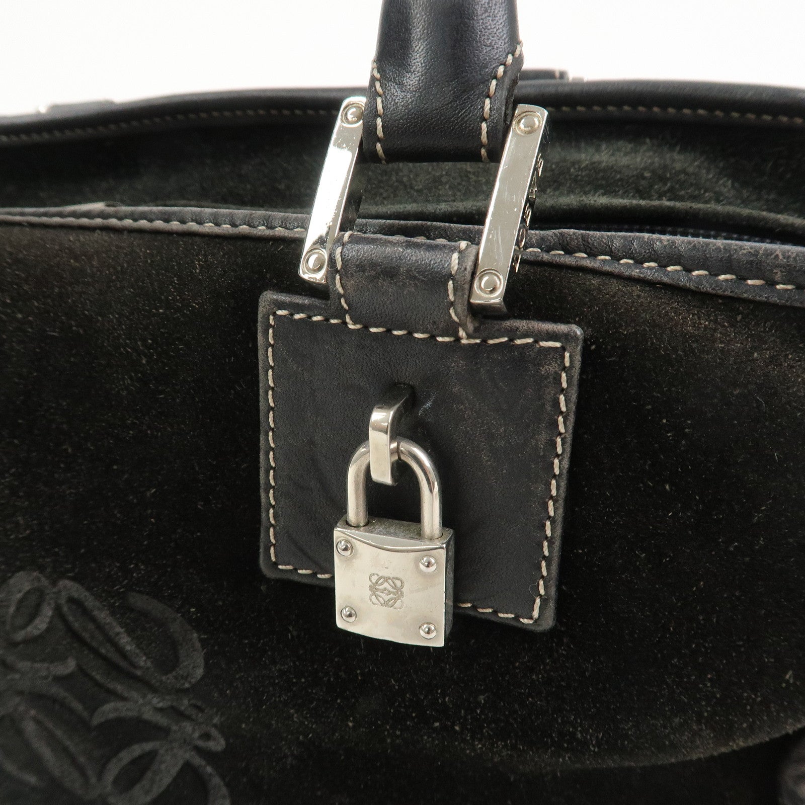 LOEWE Anagram Amazona 28 Suede Leather Hand Bag Bostpn Bag Black