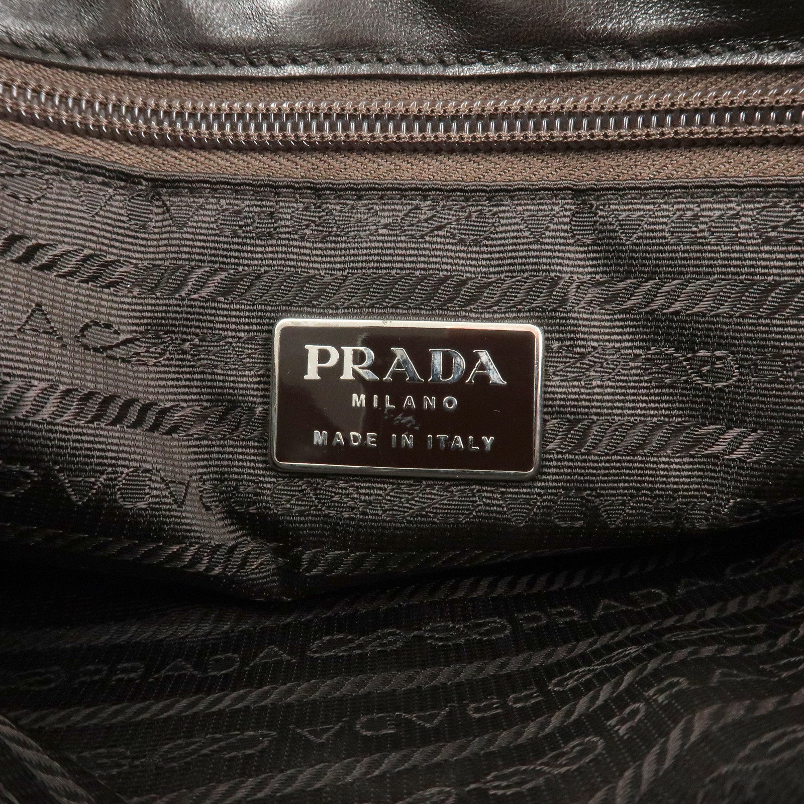 PRADA Logo Suede Leather Plastic Chain Shoulder Bag Brown