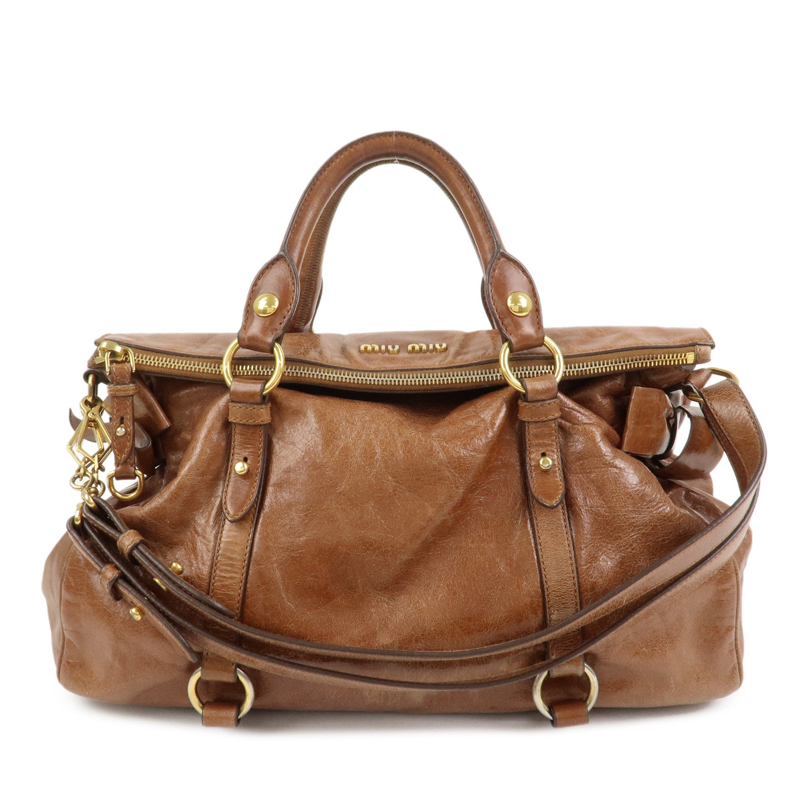 MIU MIU Leather 2Way Ribbon Shoulder Bag Hand Bag Brown RT0365