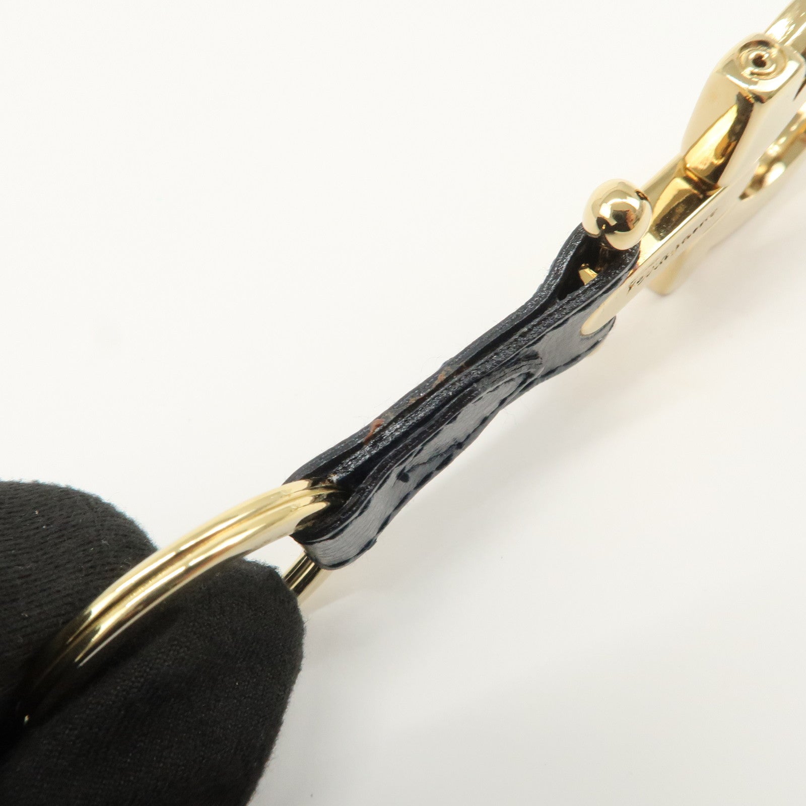 Ferragamo Gancini Leather Metal Bag Charm Key Charm Key Chain Black