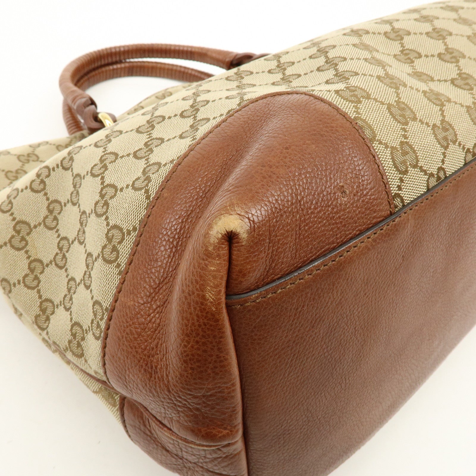 GUCCI GG Canvas Leather Shoulder Bag Tote Bag Beige Brown 323665
