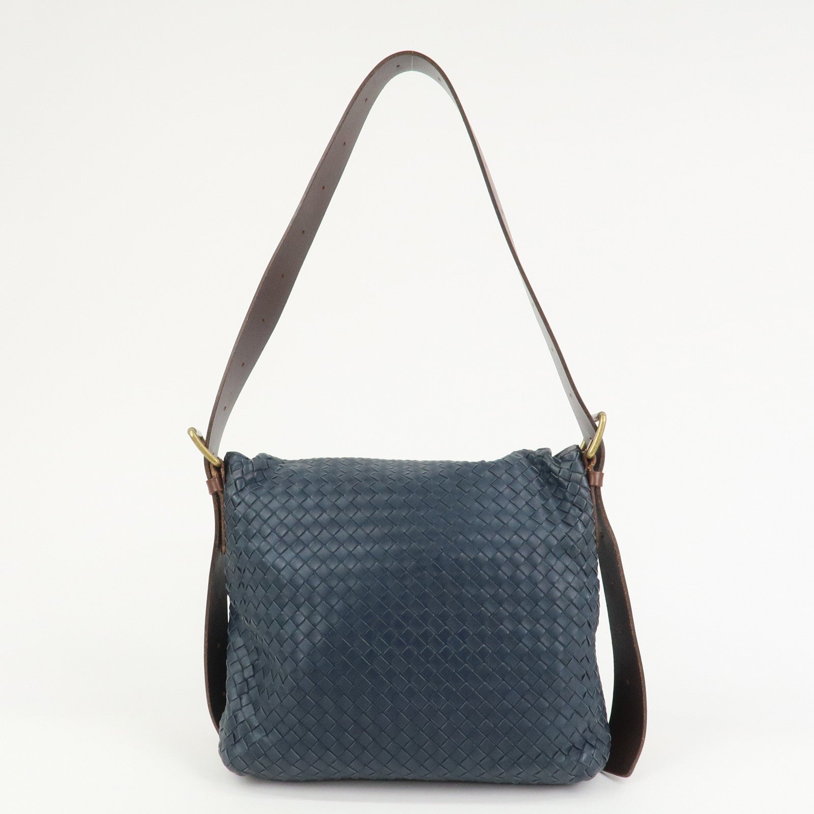 BOTTEGA VENETA Intrecciato Lamb Skin Shoulder Bag Navy 163971