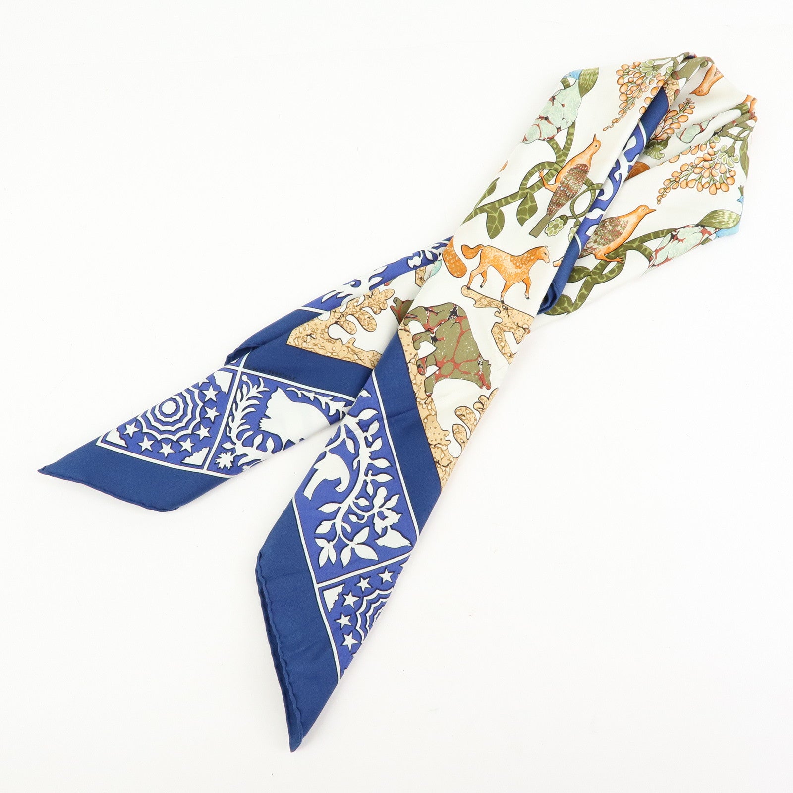 HERMES Carre 90 Silk 100% Scarf EARLY AMERICA Blue