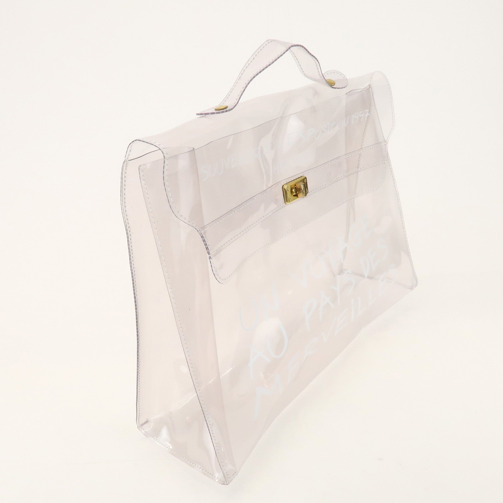 HERMES Kelly Vinyl Hand Bag Clear Gold