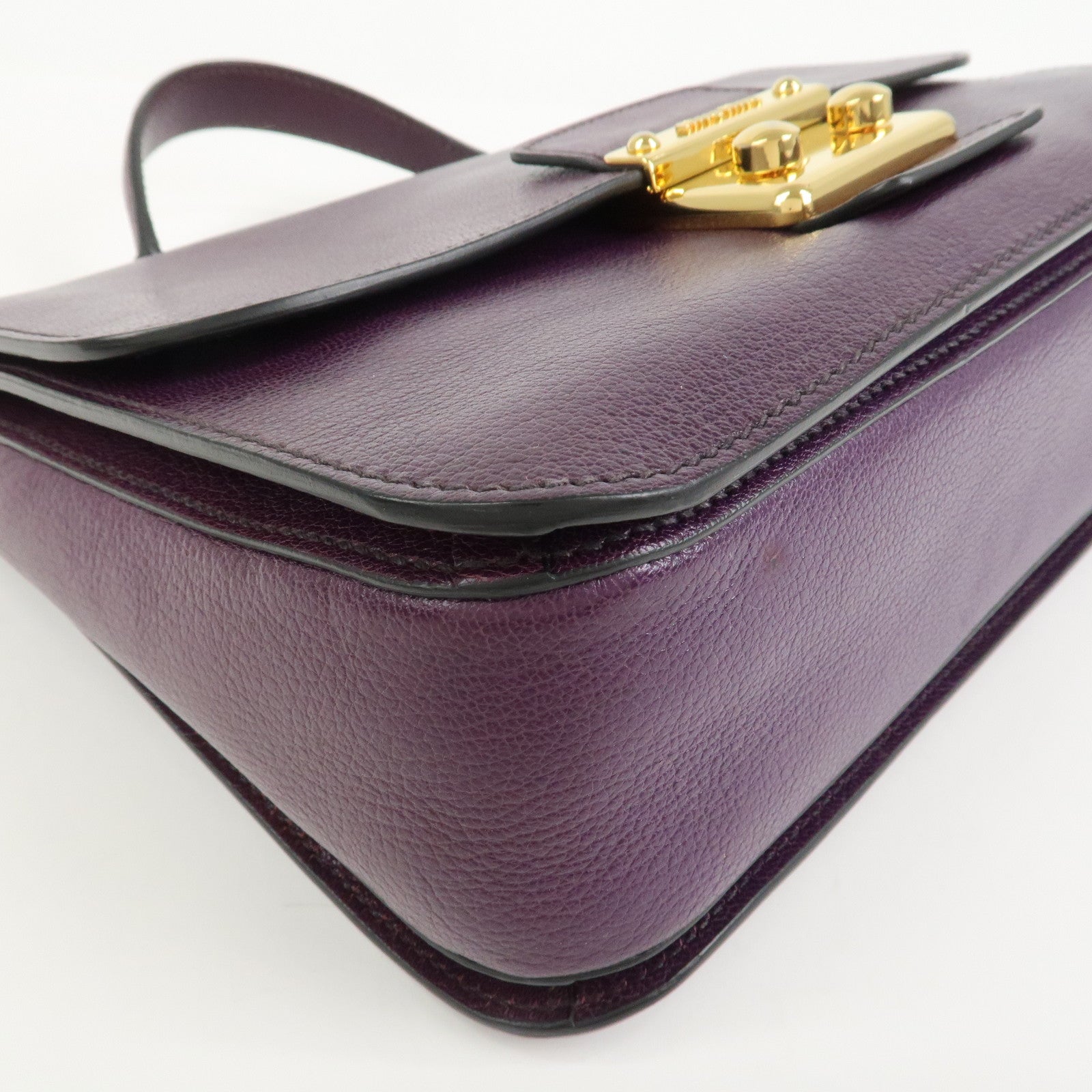 MIU MIU Logo Leather 2Way Shoulder Bag Hand Bag Purple RN0726