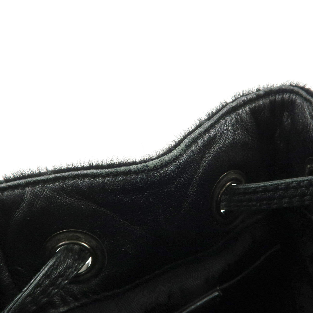 Christian Dior Unborn Carf Leather Drawstring Hand Bag Black Silver