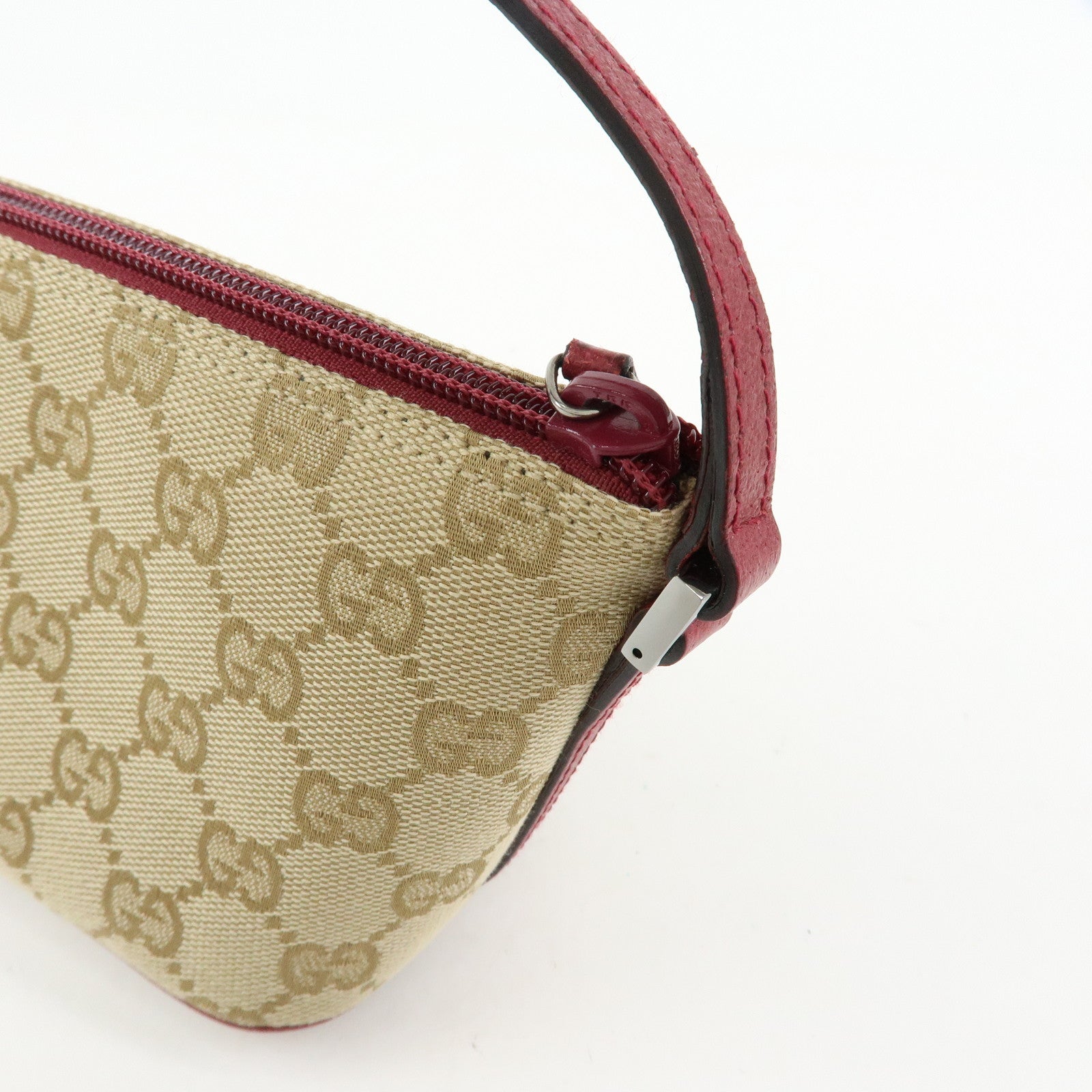 GUCCI Boat Bag GG Canvas Leather Hand Bag Beige Red 07198