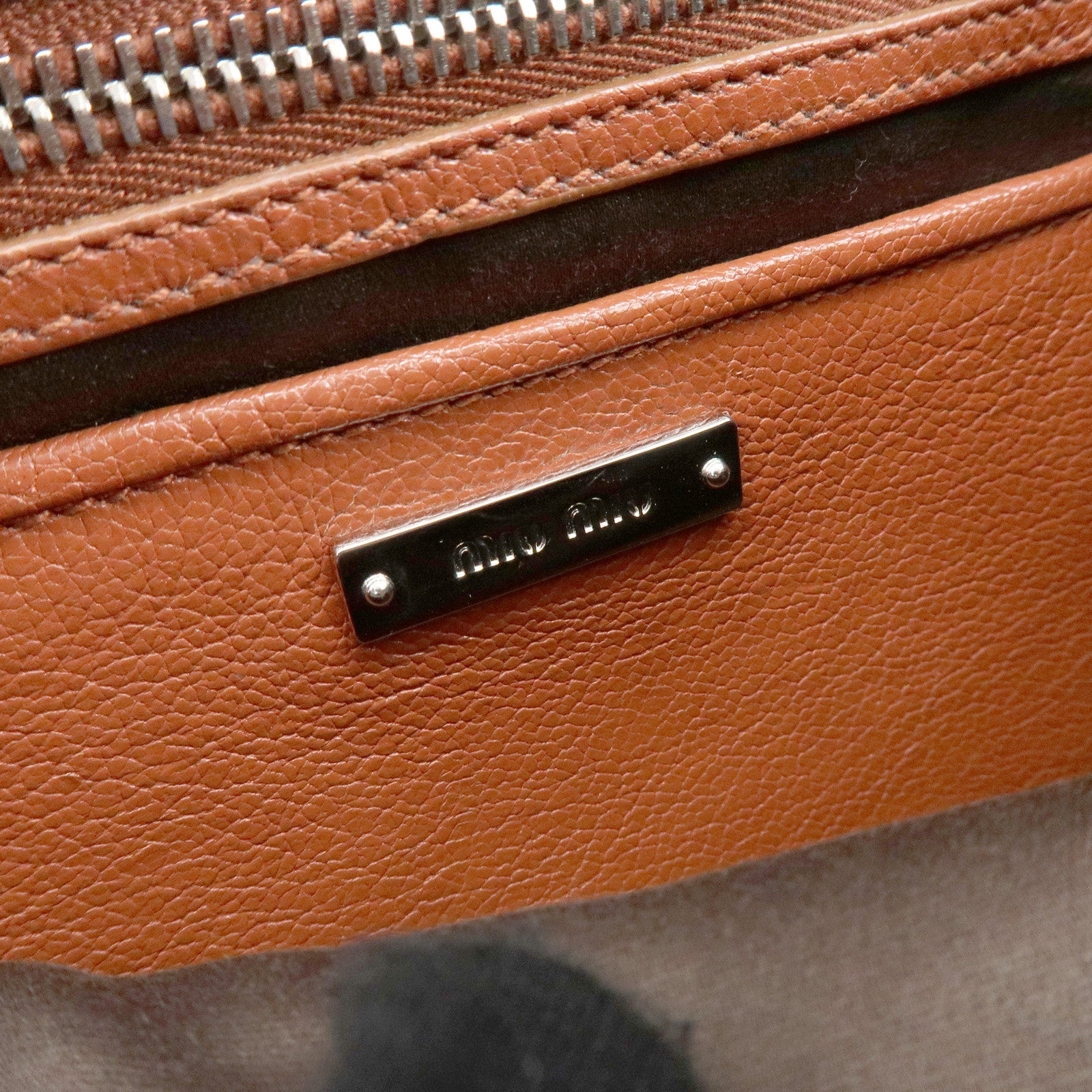 MIU MIU Madras Leather Shoulder Bag Crossbody Bag Brown 5BH638