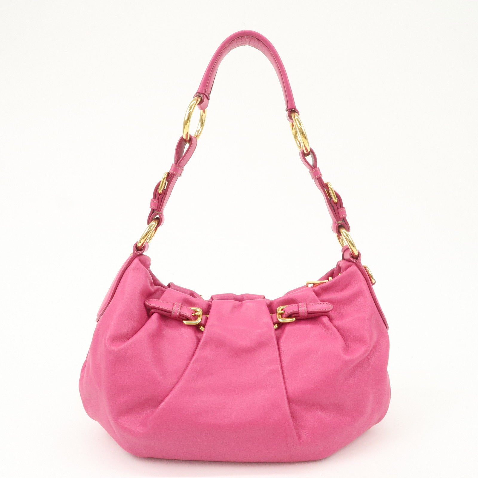 PRADA Logo Leather Shoulder Bag Pink Gold HDW