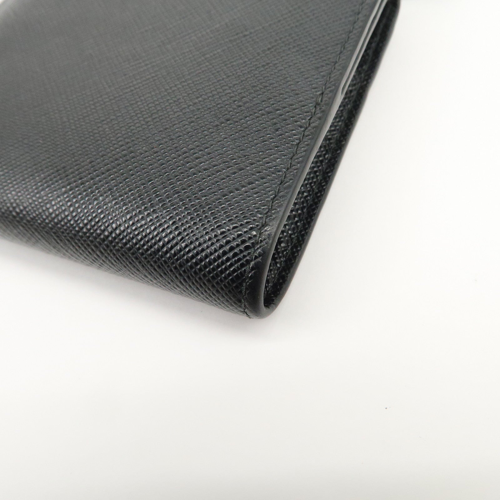 PRADA Logo Saffiano Leather Compact Wallet Black 2MC066