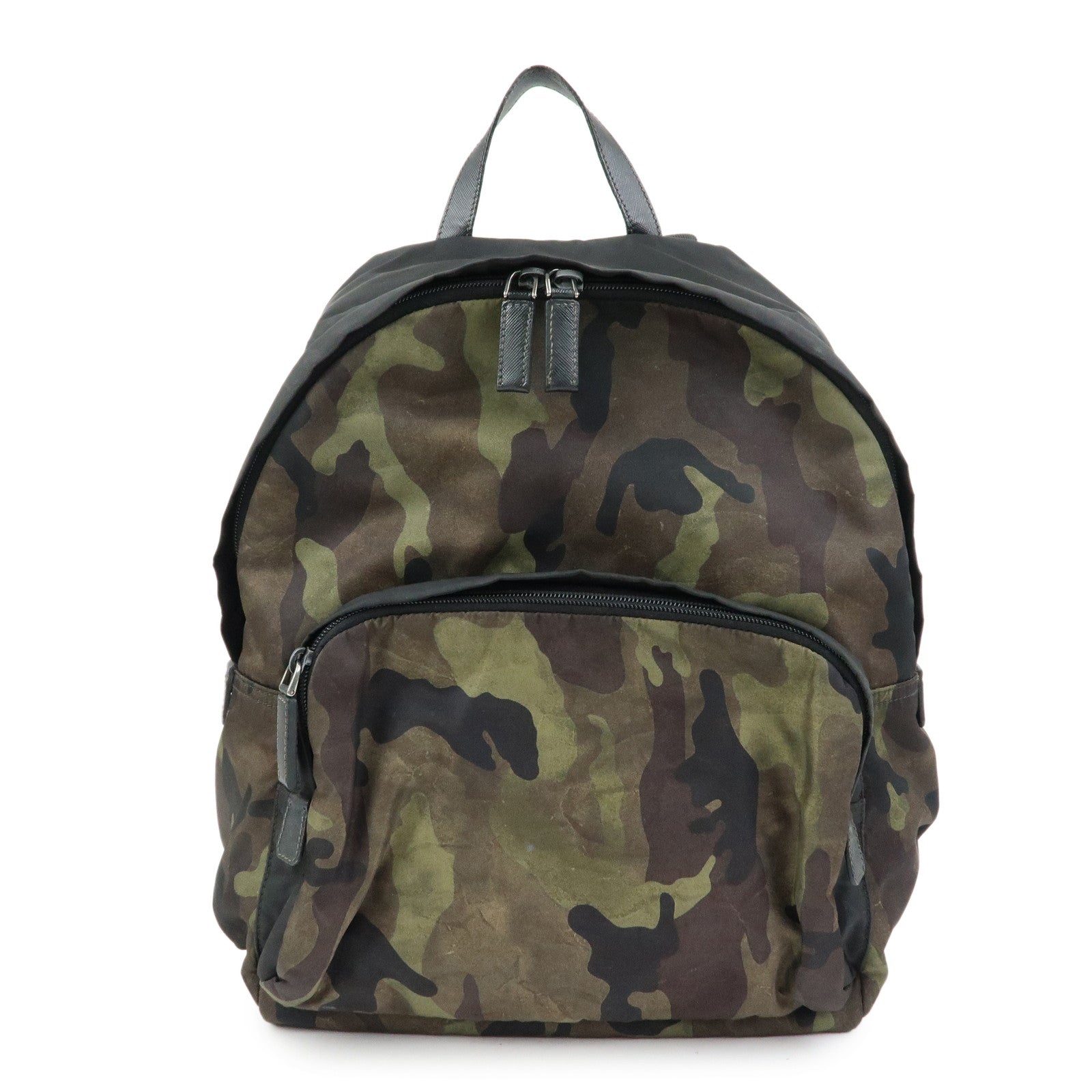 PRADA Triangle Logo Nylon Leather Backpack Camouflage VZ0066