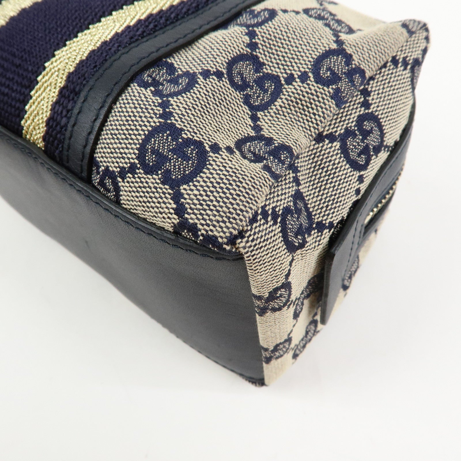 GUCCI Sherry GG Canvas Leather Cosmetic Pouch Navy 256636
