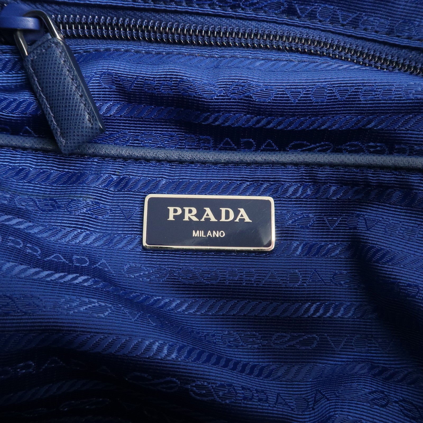 PRADA Triangle Logo Nylon Saffiano Leather Backpack Navy BZ0032