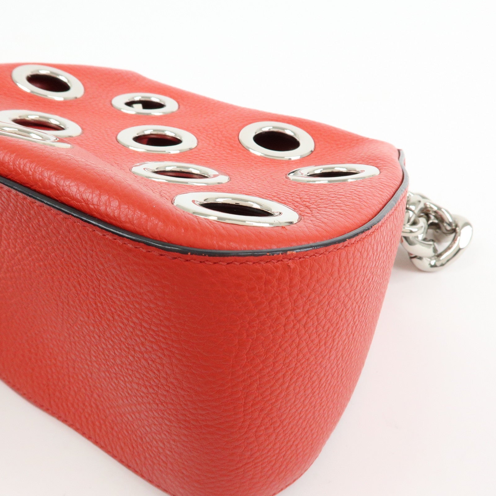 PRADA Grommet Leather Chain Shoulder Bag Hand Bag Red
