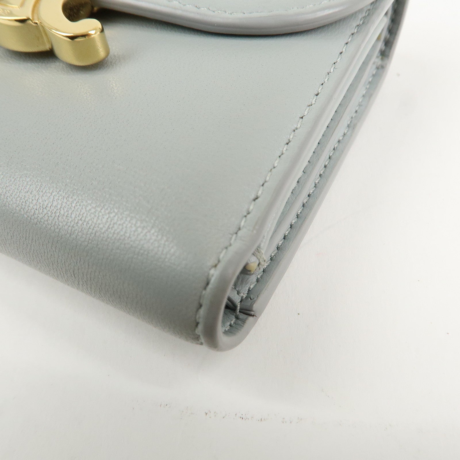 CELINE Triomphe Leather Tri-fold Falap Wallet Light Blue