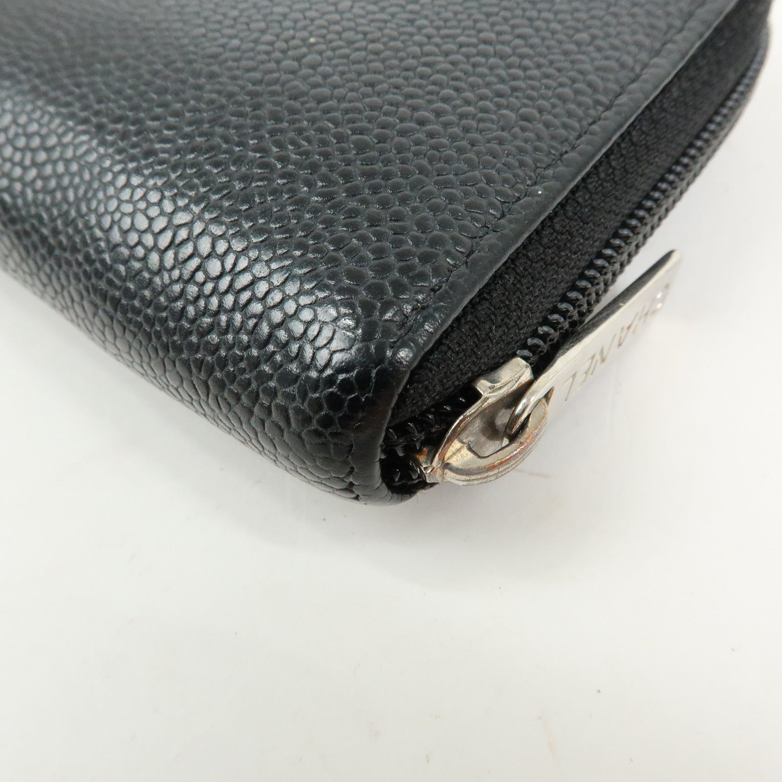 CHANEL COCO Mark Caviarskin Round Zippy Long Wallet Black A50071
