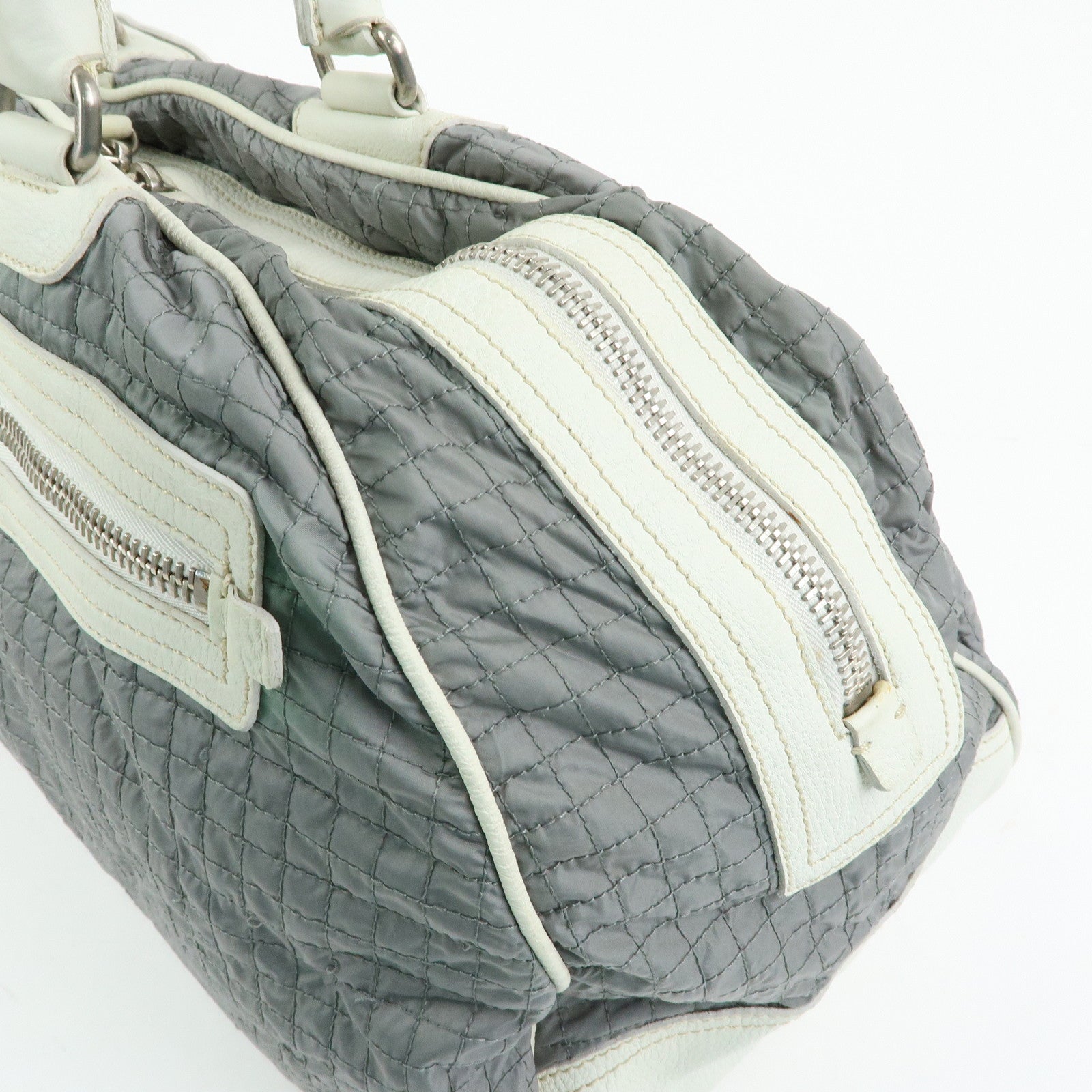 PRADA Sports Nylon Leather Boston Bag Hand Bag Gray Irvory