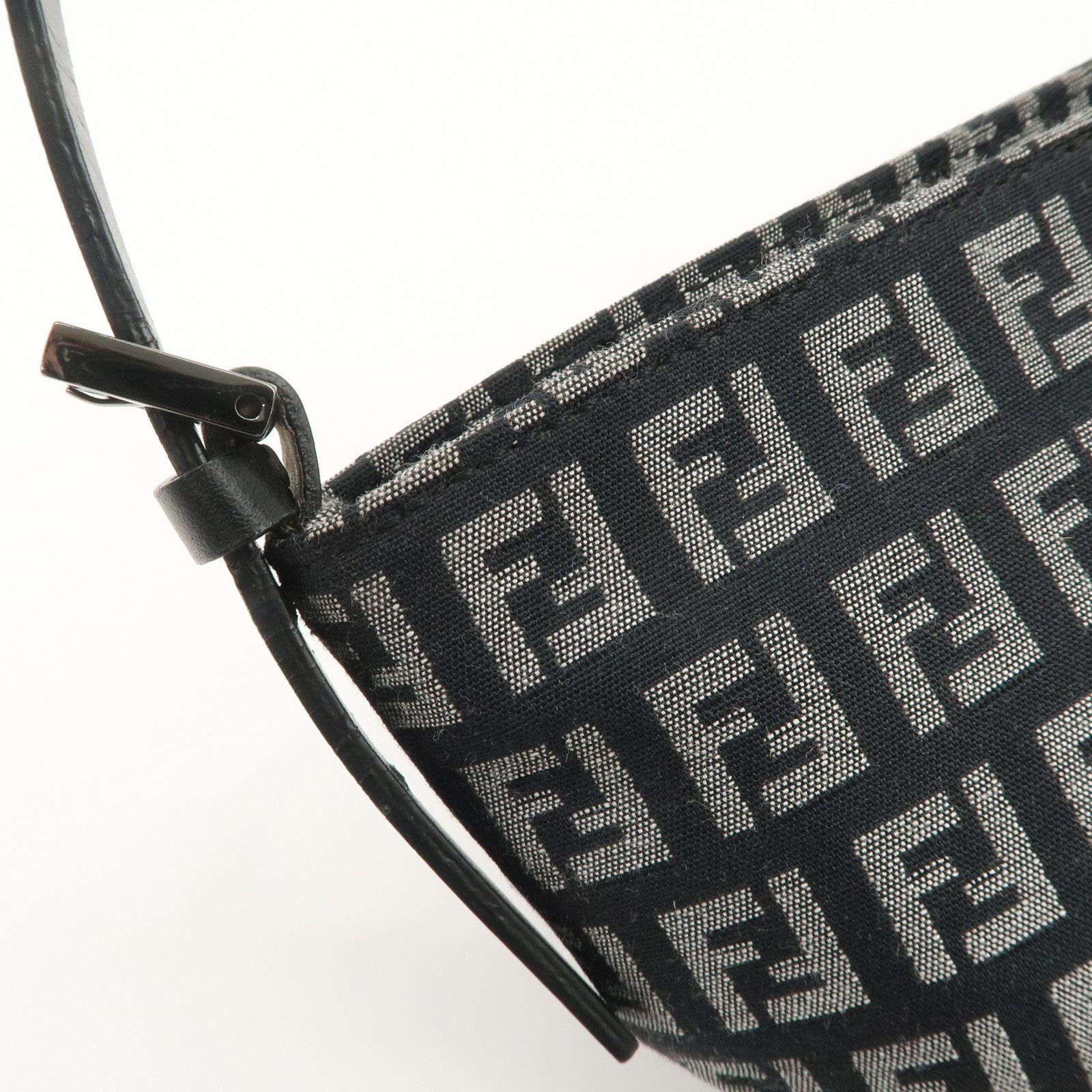 FENDI Zucchino Canvas Leather Shoulder Bag Black 266360 Used