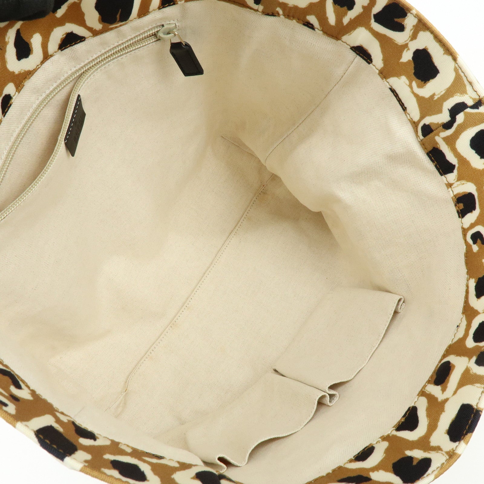 GUCCI Leopard Canvas Leather Tote Bag Hand Bag Beige Black 282439