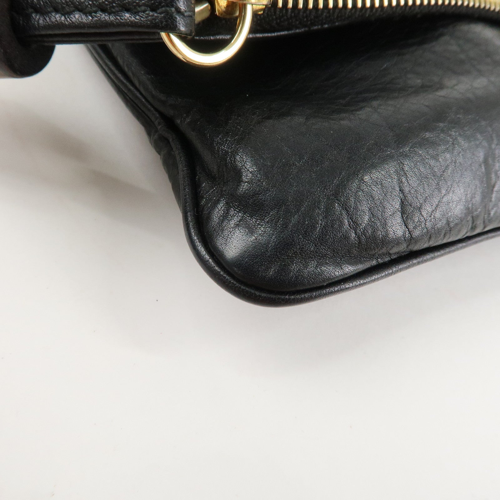 GUCCI Bamboo Leather Clutch Bag Black Gold Hardware 218496 Used