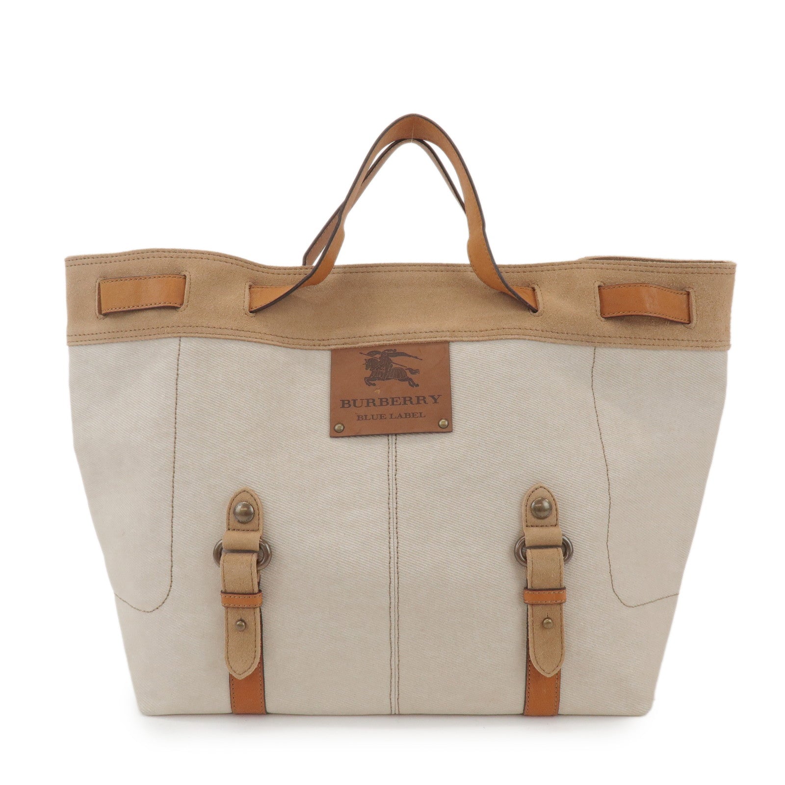 BURBERRY Blue Label Canvas Suede Leather Tote Bag Natural Brown