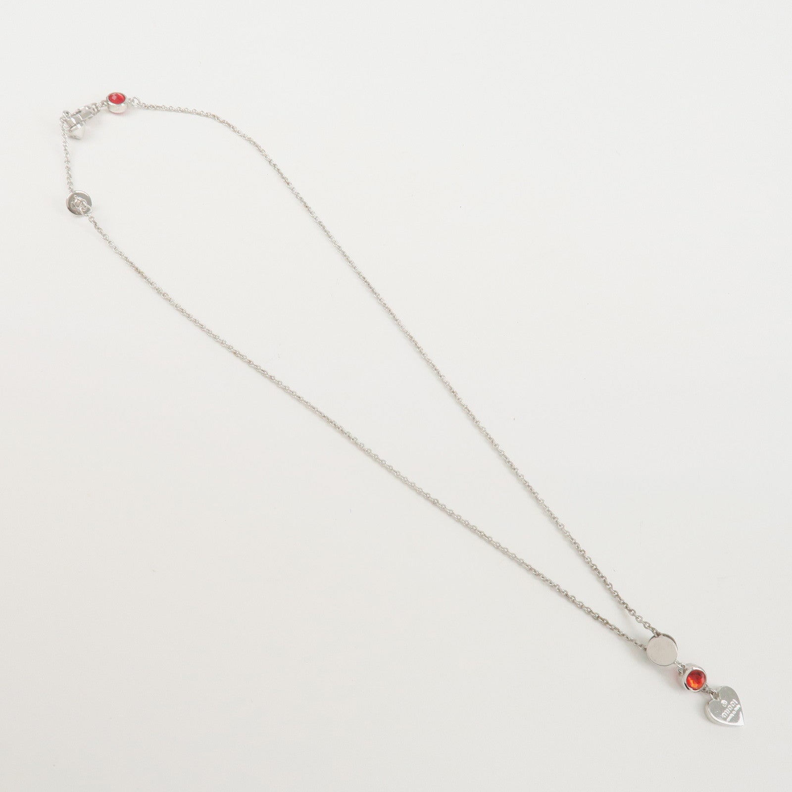 GUCCI SV925 Rhinestone Necklace Heart Silver Red 325871