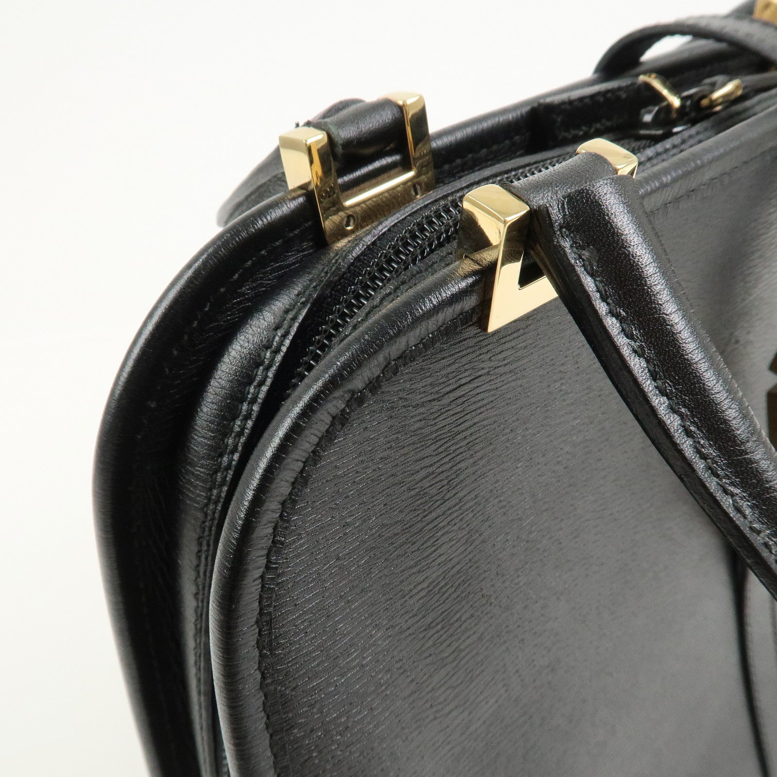 GUCCI Jackie Leather Hand Bag Tote Bag Black Gold 002.1071